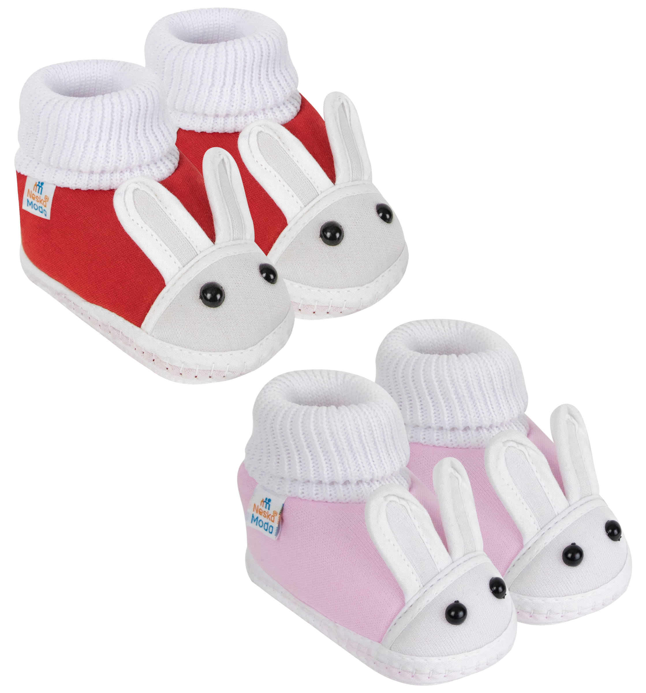     			Neska Moda Set of 2 Pair Baby Boys & Baby Girls Rabbit Face Cotton Booties For 12 to 24 Months (Red,Pink)