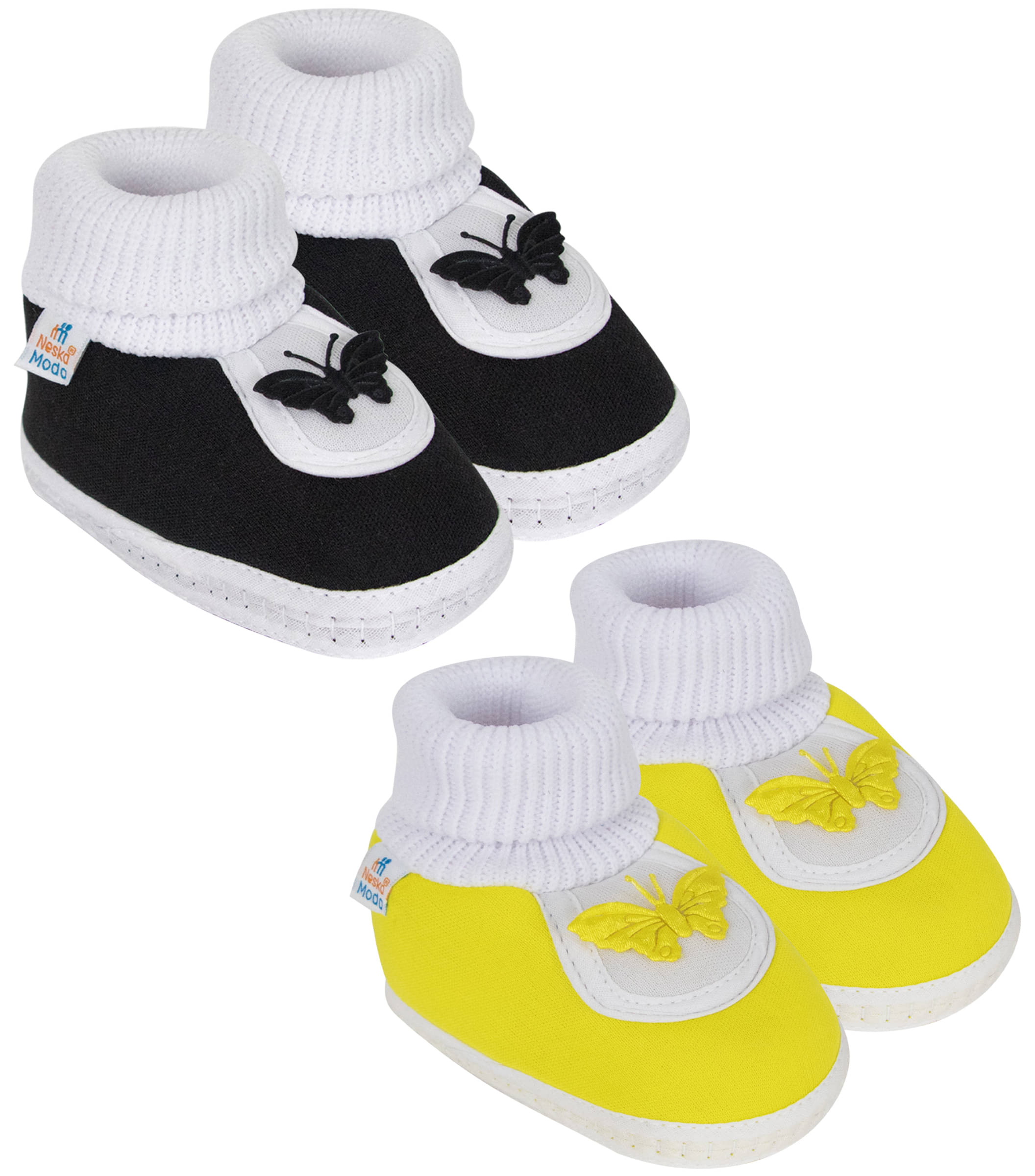     			Neska Moda Set of 2 Pair Baby Boys & Baby Girls Butterfly Cotton Booties For 12 to 24 Months (Black,Yellow)