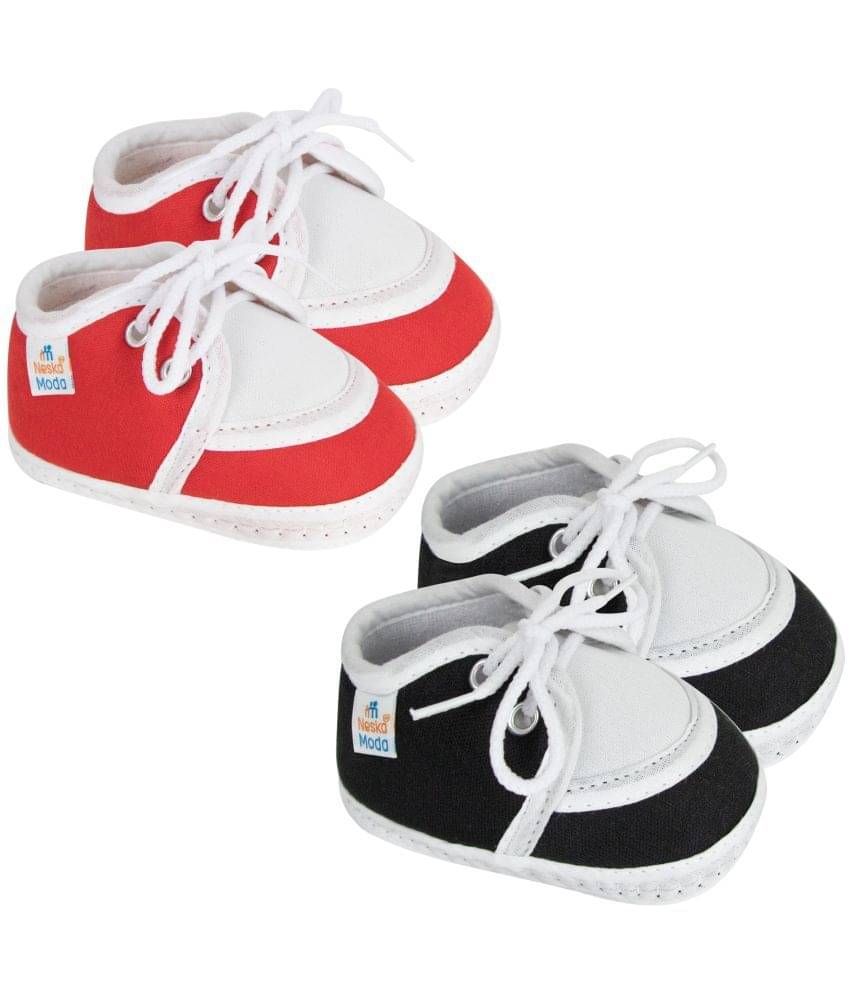     			Neska Moda Set of 2 Pair Baby Boys & Baby Girls Lace Cotton Booties For 0 to 6 Months (Red,Black)
