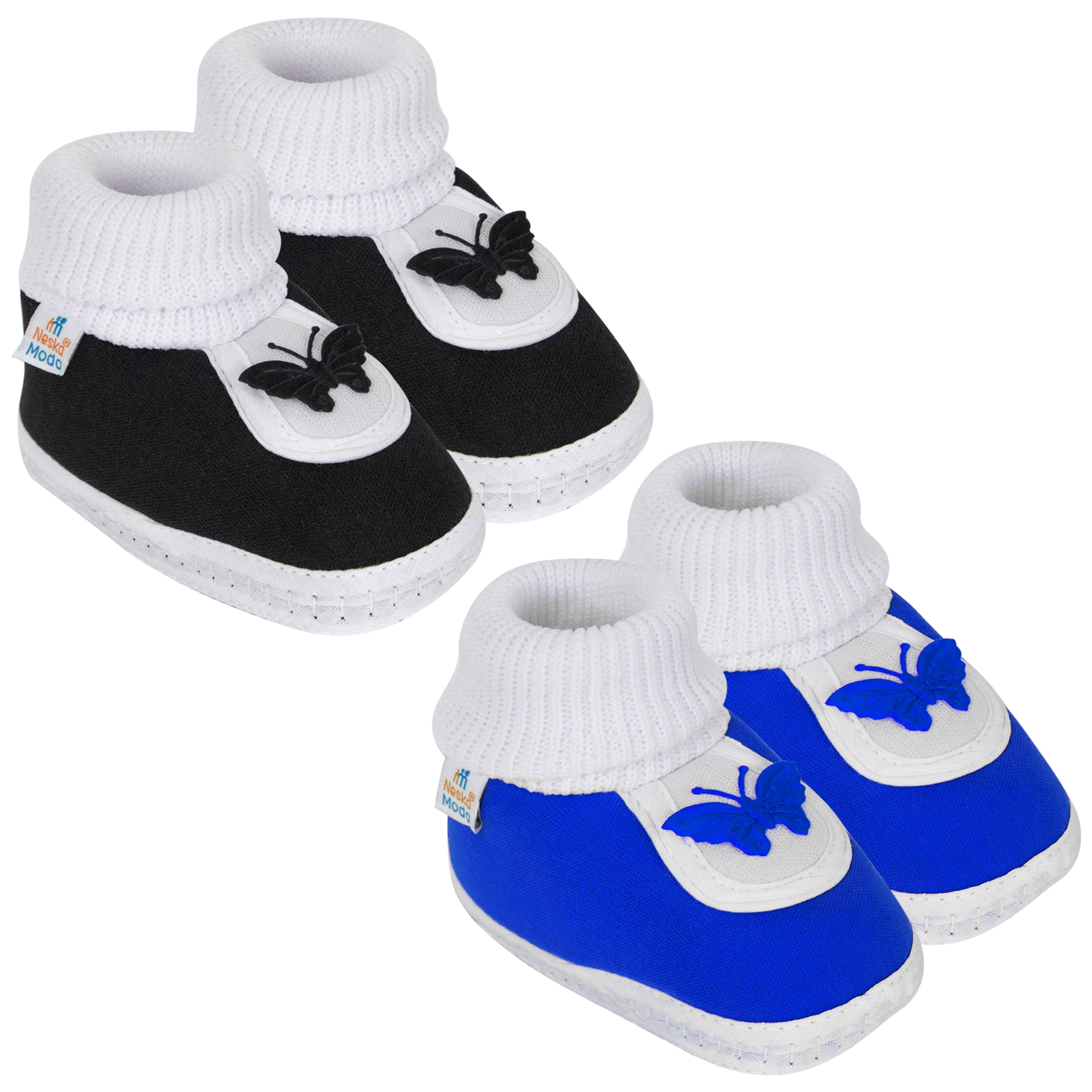     			Neska Moda Set of 2 Pair Baby Boys & Baby Girls Butterfly Cotton Booties For 12 to 24 Months (Black,Blue)