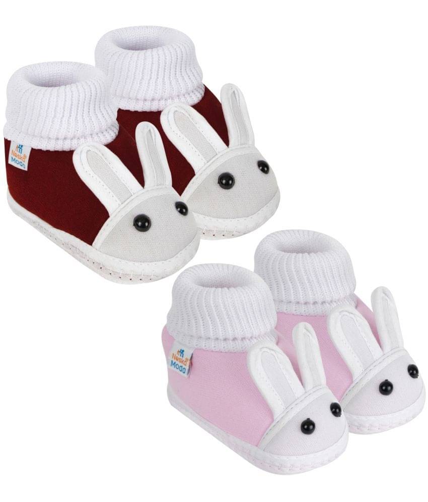     			Neska Moda Set of 2 Pair Baby Boys & Baby Girls Rabbit Face Cotton Booties For 12 to 24 Months (Maroon,Pink)