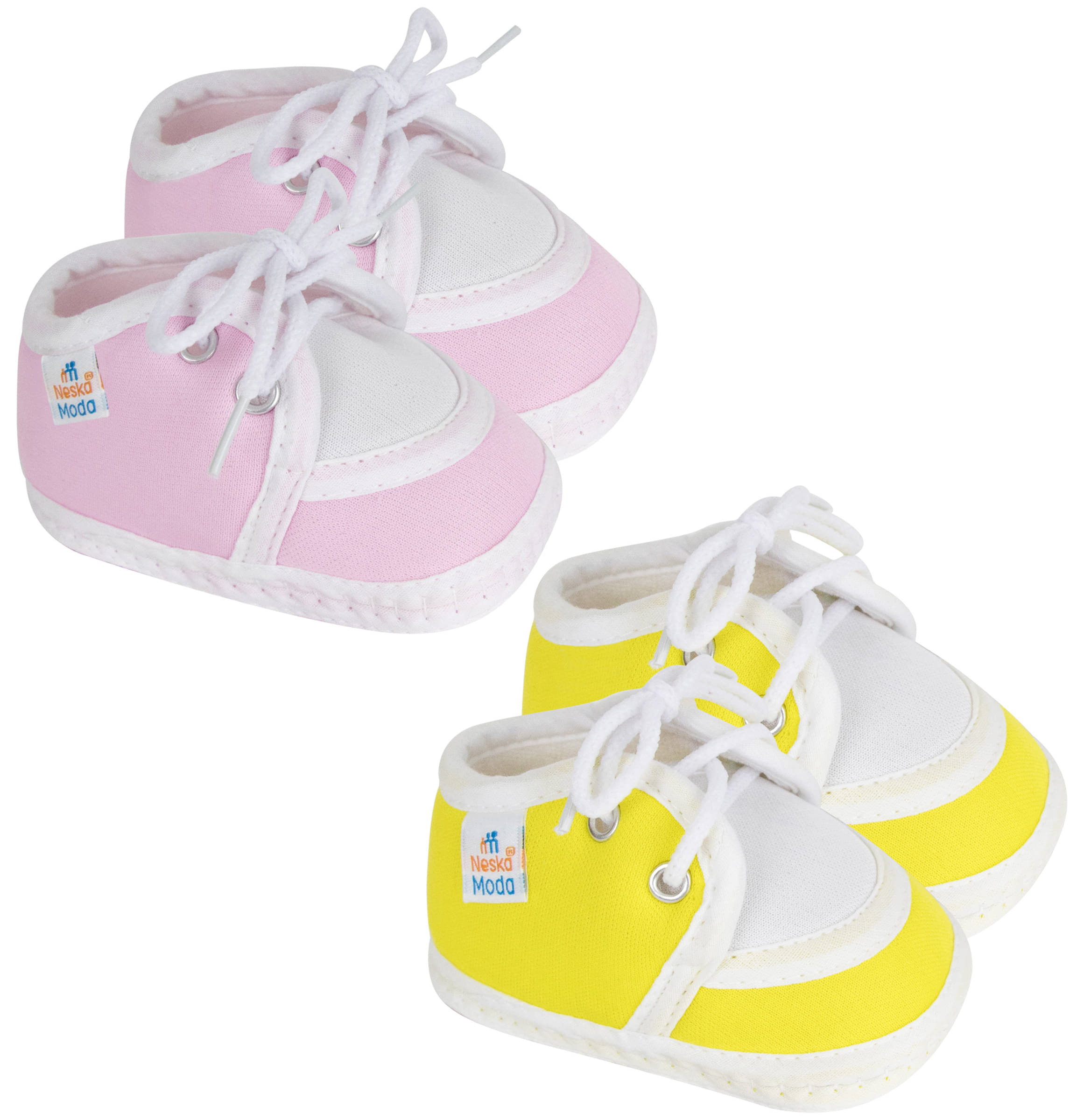     			Neska Moda Set of 2 Pair Baby Boys & Baby Girls Lace Cotton Booties For 0 to 6 Months (Pink,Yellow)