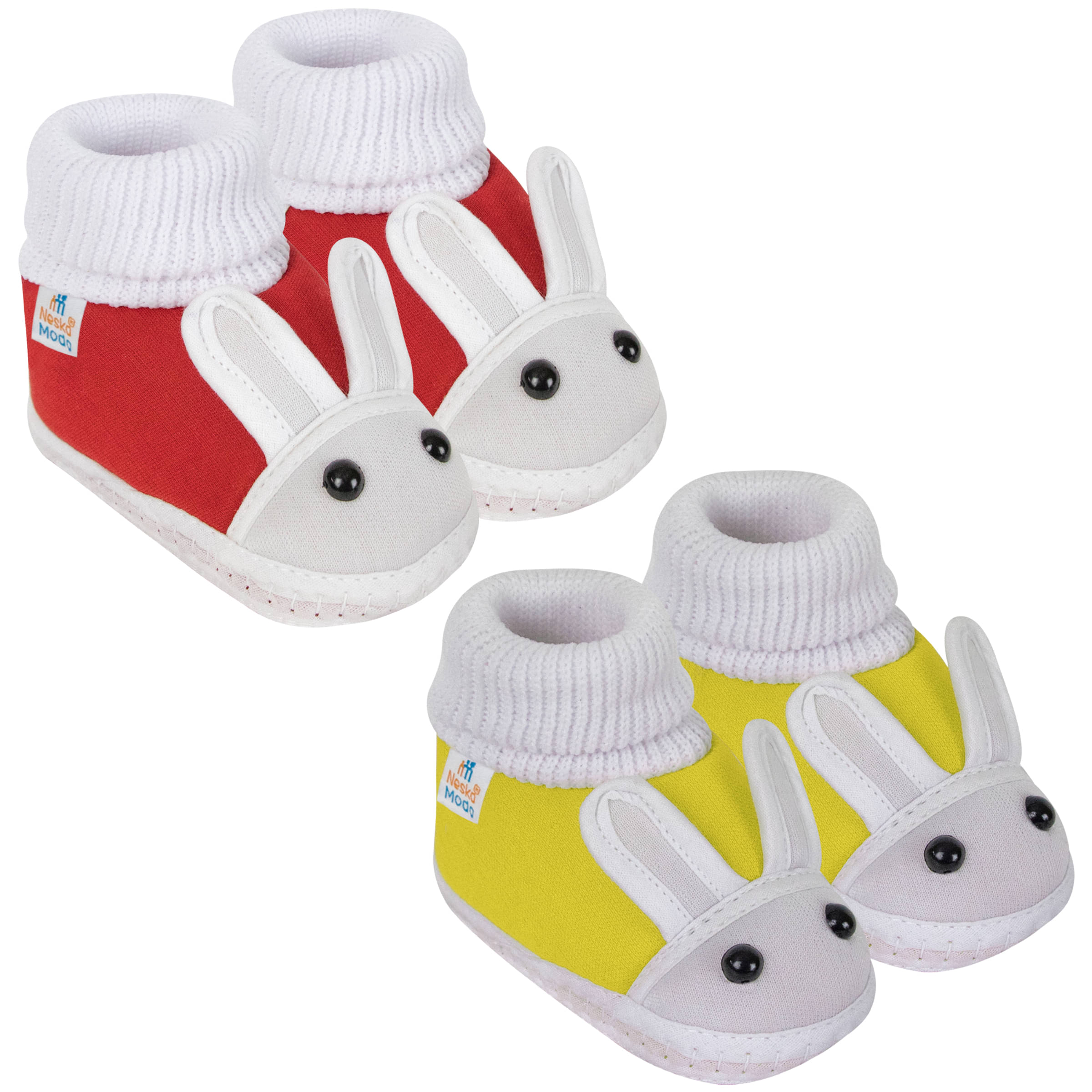     			Neska Moda Set of 2 Pair Baby Boys & Baby Girls Rabbit Face Cotton Booties For 12 to 24 Months (Red,Yellow)
