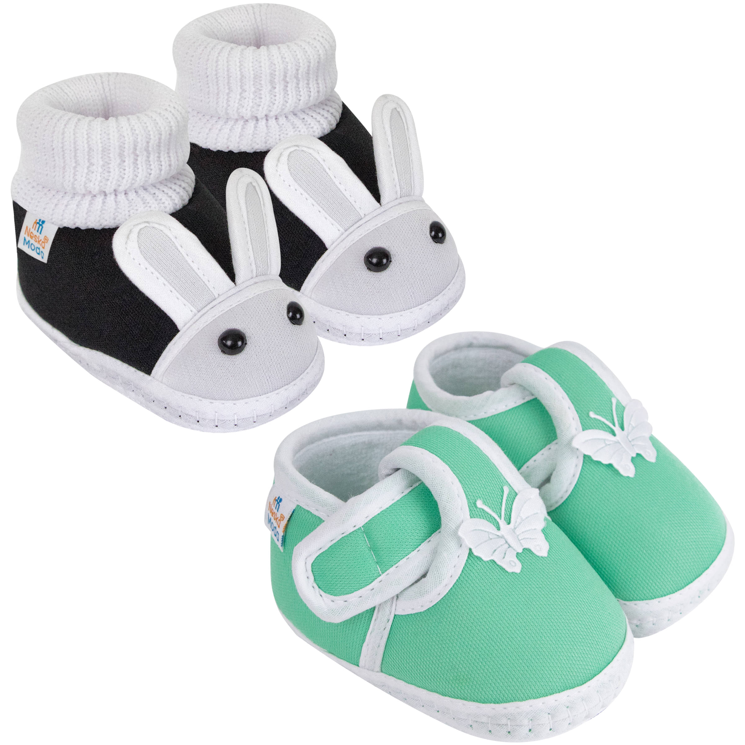     			Neska Moda Set of 2 Pair Baby Boys & Baby Girls Cotton Booties For 12 to 24 Months (Black,Green)