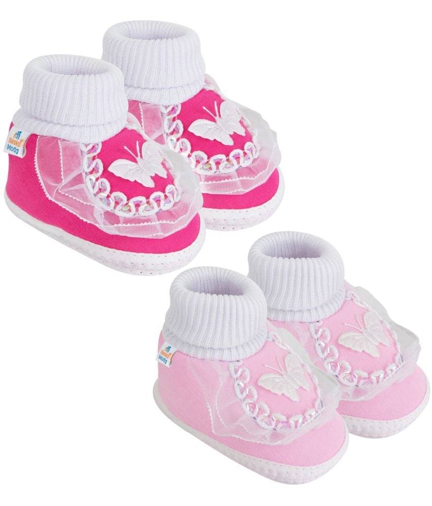     			Neska Moda Set of 2 Pair Baby Girls Butterfly Frill Cotton Booties For 12 to 24 Months (Pink)