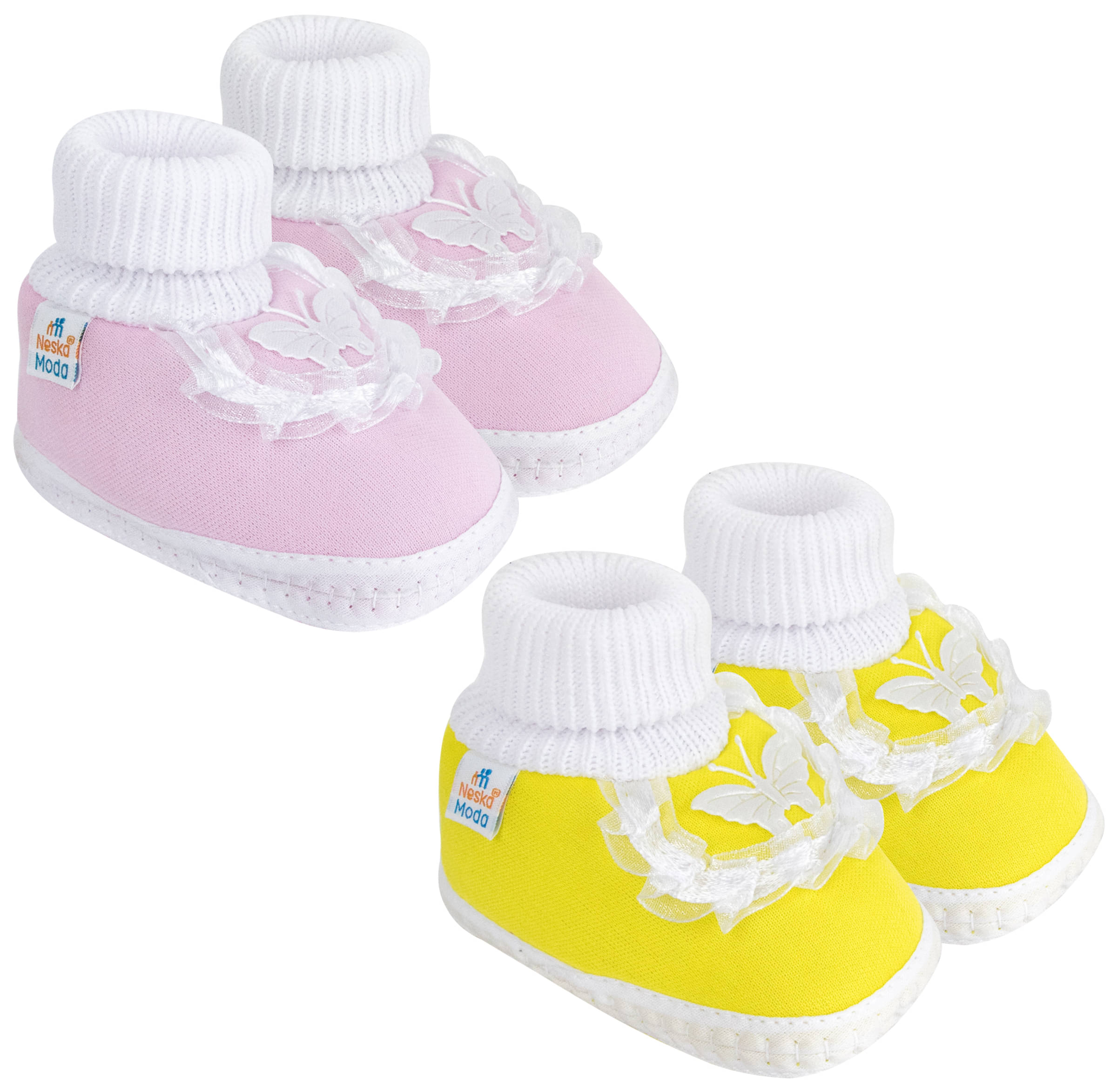     			Neska Moda Set of 2 Pair Baby Girls Butterfly Frill Cotton Booties For 0 to 6 Months (Pink,Yellow)
