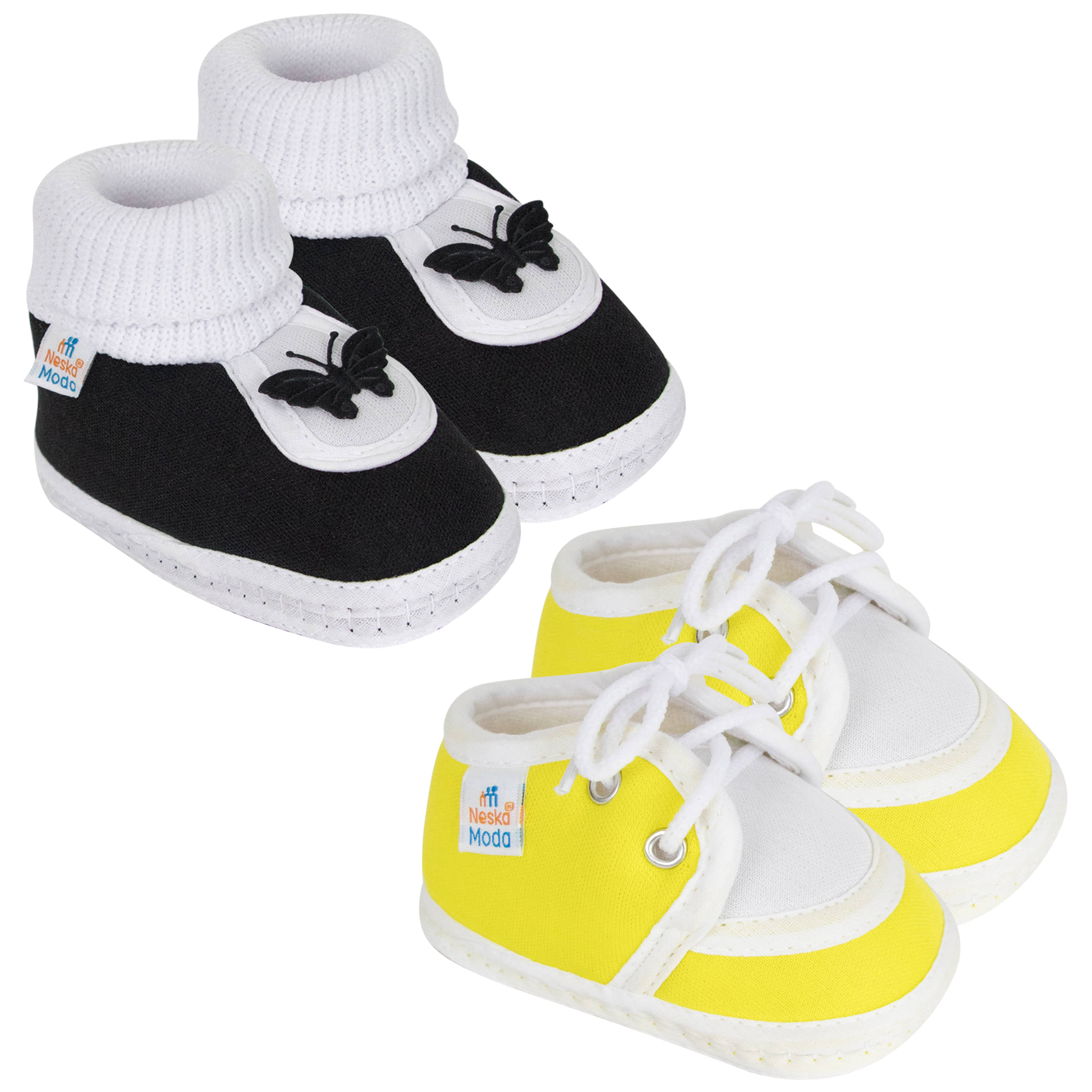     			Neska Moda Set of 2 Pair Baby Boys & Baby Girls Cotton Booties For 12 to 24 Months (Black,Yellow)