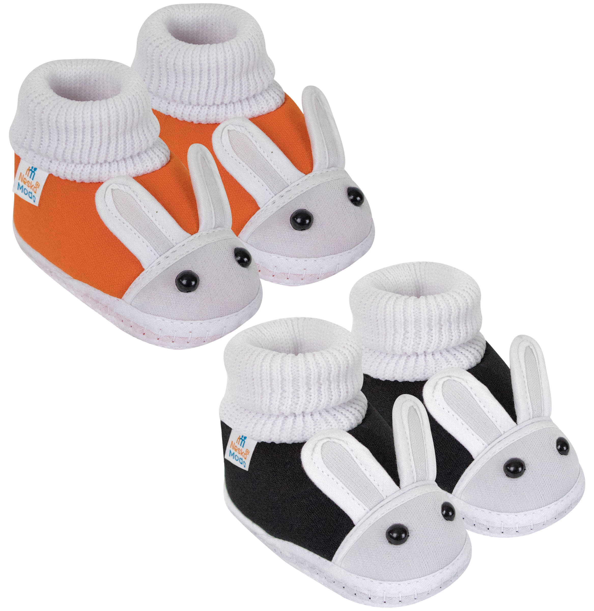     			Neska Moda Set of 2 Pair Baby Boys & Baby Girls Rabbit Face Cotton Booties For 12 to 24 Months (Orange,Black)