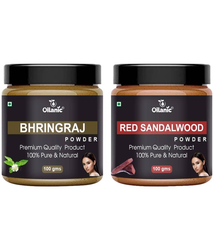 Oilanic 100% Pure Bhringraj Powder & Red Sandalwood Powder -Skin Hair Mask 200 g Pack of 2