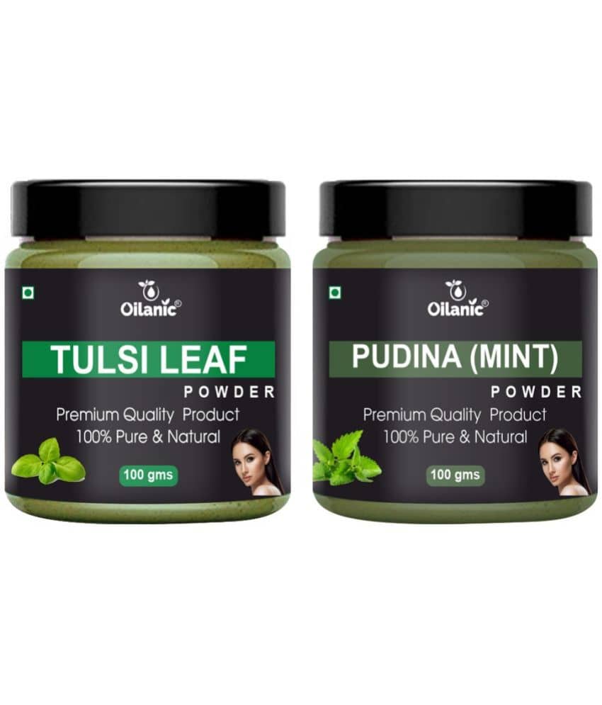 Oilanic 100% Pure Tulsi Powder & Pudina Powder For Skincare Hair Mask 200 g Pack of 2