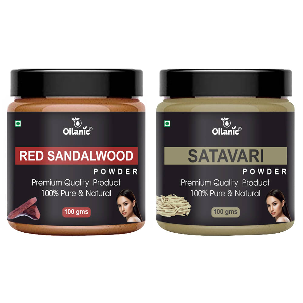 Oilanic 100% Red Sandalwood Powder & Satavari Powder For Skincare Hair Mask 200 g Pack of 2 Oilanic 100% Red Sandalwood Powder & Satavari Powder For Skincare Hair Mask 200 g Pack of 2