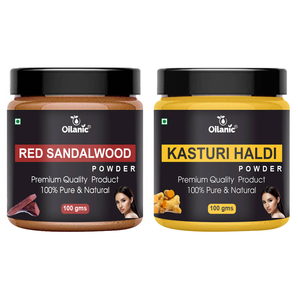 Oilanic 100% Red Sandalwood Powder & Kasturi Haldi Powder-Skin Hair Mask 200 g Pack of 2