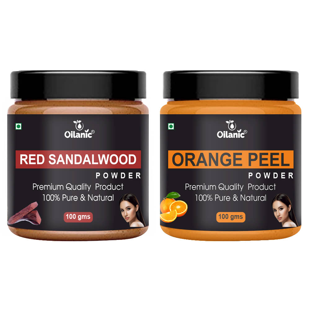 Oilanic 100% Red Sandalwood Powder & Orange Peel Powder For Skin Hair Mask 200 g Pack of 2