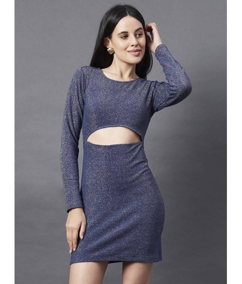 Rigo Women Cotton Self Design Bodycon Dress ( Navy ) Rigo Women Cotton Self Design Bodycon Dress ( Navy )