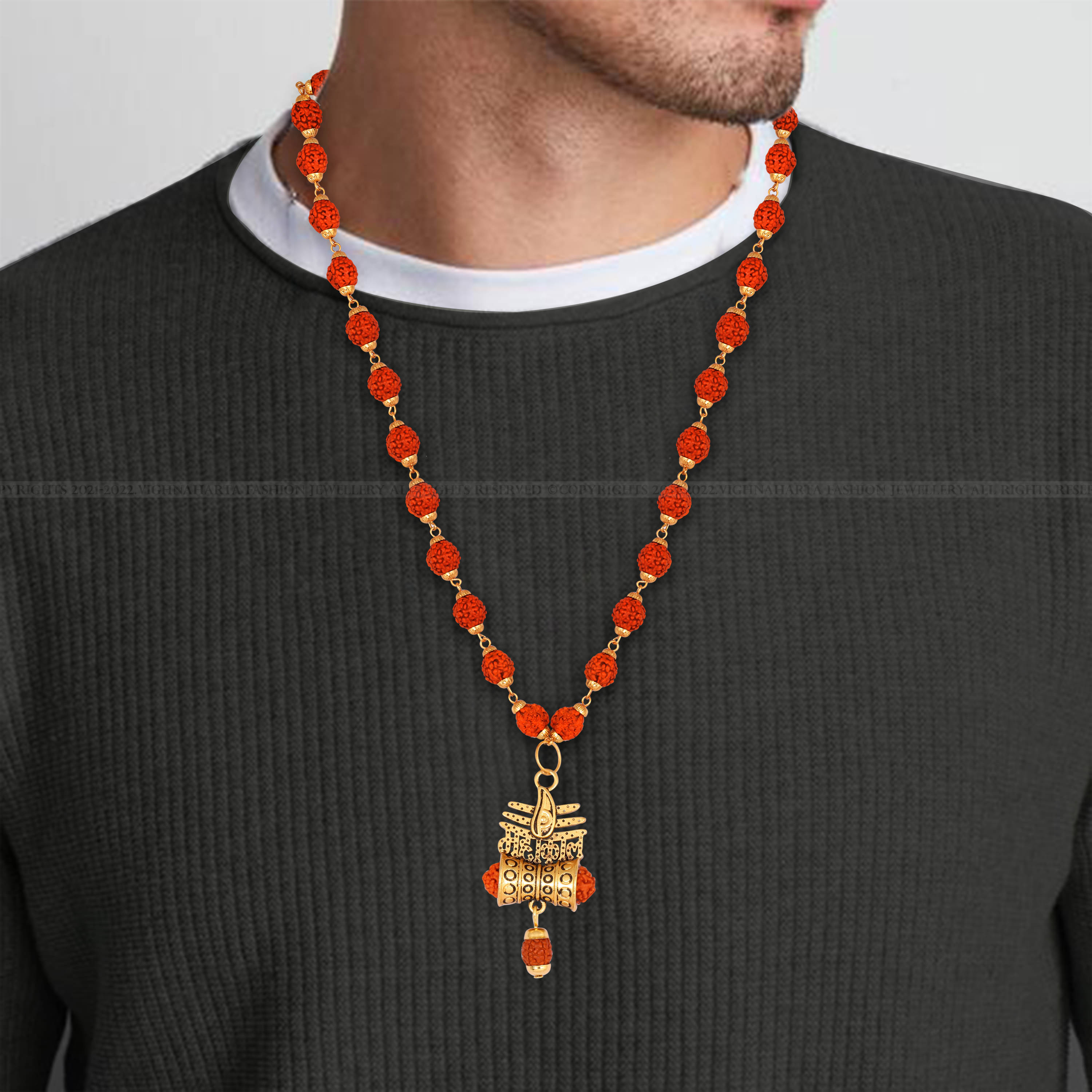     			Rudraksha trishul Damru om nam shiv mala pendant chain for men [VFJ1357PG-RUDRA ]