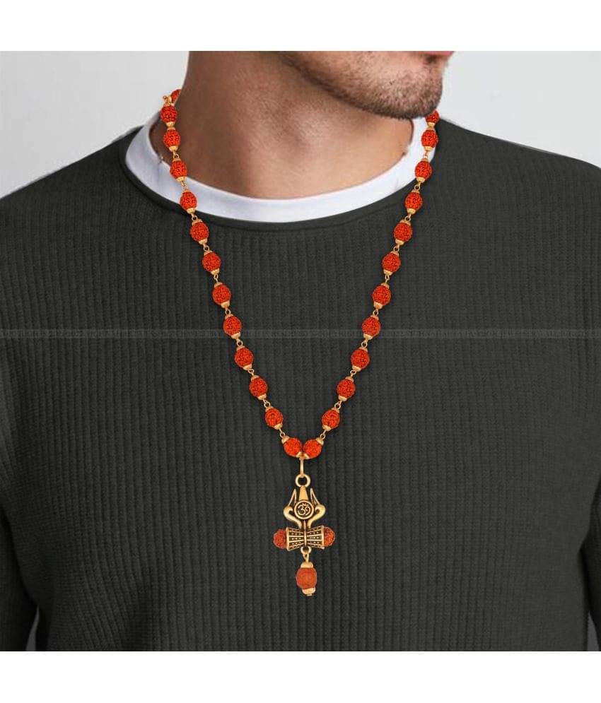     			Rudraksha trishul Damru om nam shiv mala pendant chain for men [VFJ1360PG-RUDRA ]