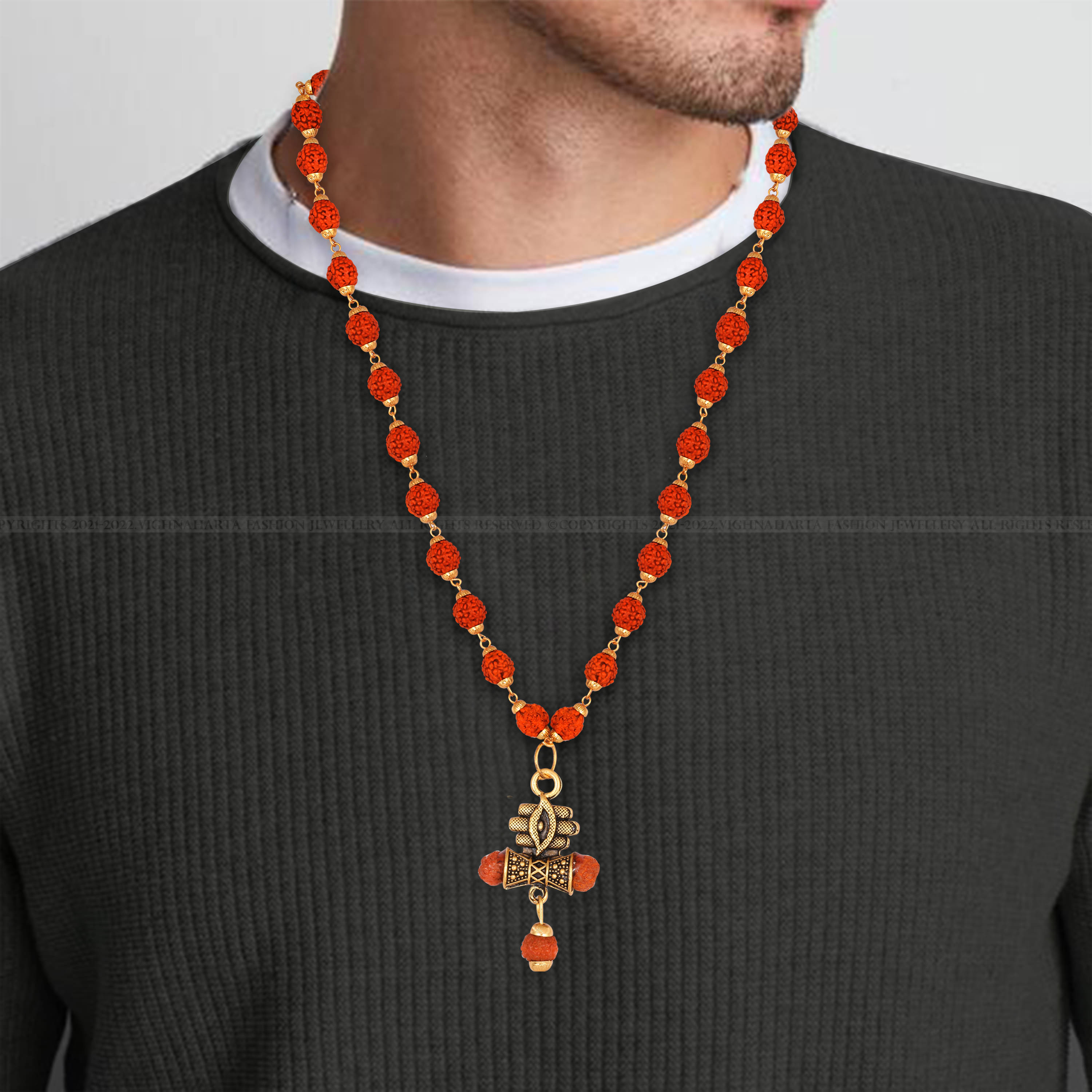     			Rudraksha trishul Damru shiv shankar mala pendant chain for men [VFJ1349PG-RUDRA ]