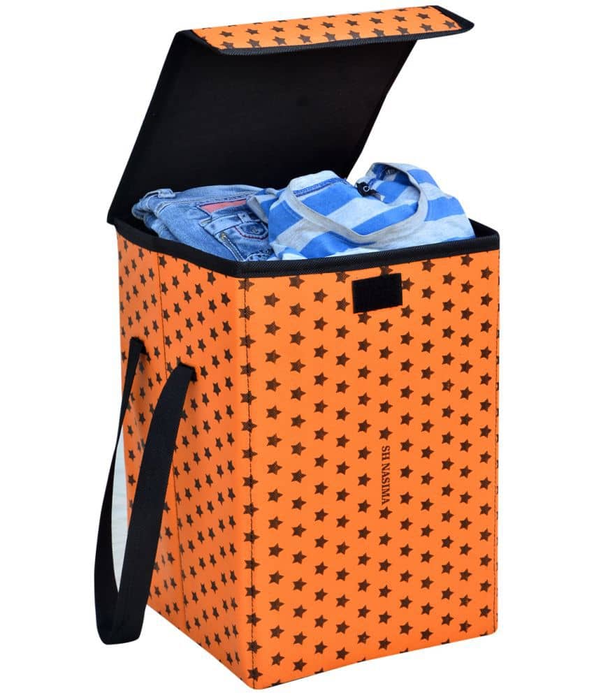 45 L-Pink Nylon Foldable Storage Box/Laundry Bag for Clothes|Toy Storage Box with Lid & Handle, Toys Organiser with Side Handles