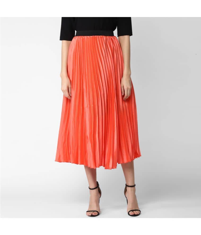 StyleStone - Satin Pink Women's Pleated Skirt ( Single Pack )