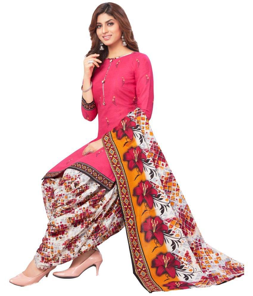 shree jeenmata collection Pink Cotton Unstitched Dress Material - Single     			shree jeenmata collection Pink Cotton Unstitched Dress Material - Single