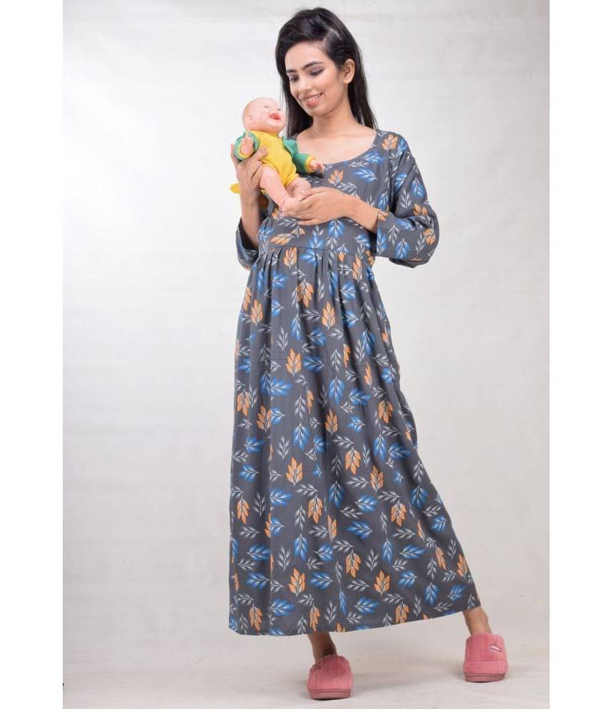 CLYMAA Grey Rayon Gown - CLYMAA Grey Rayon Gown -