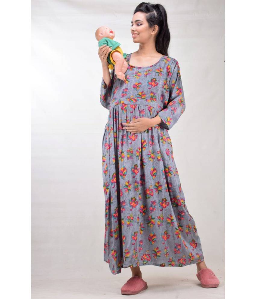 CLYMAA Grey Rayon Gown - CLYMAA Grey Rayon Gown -