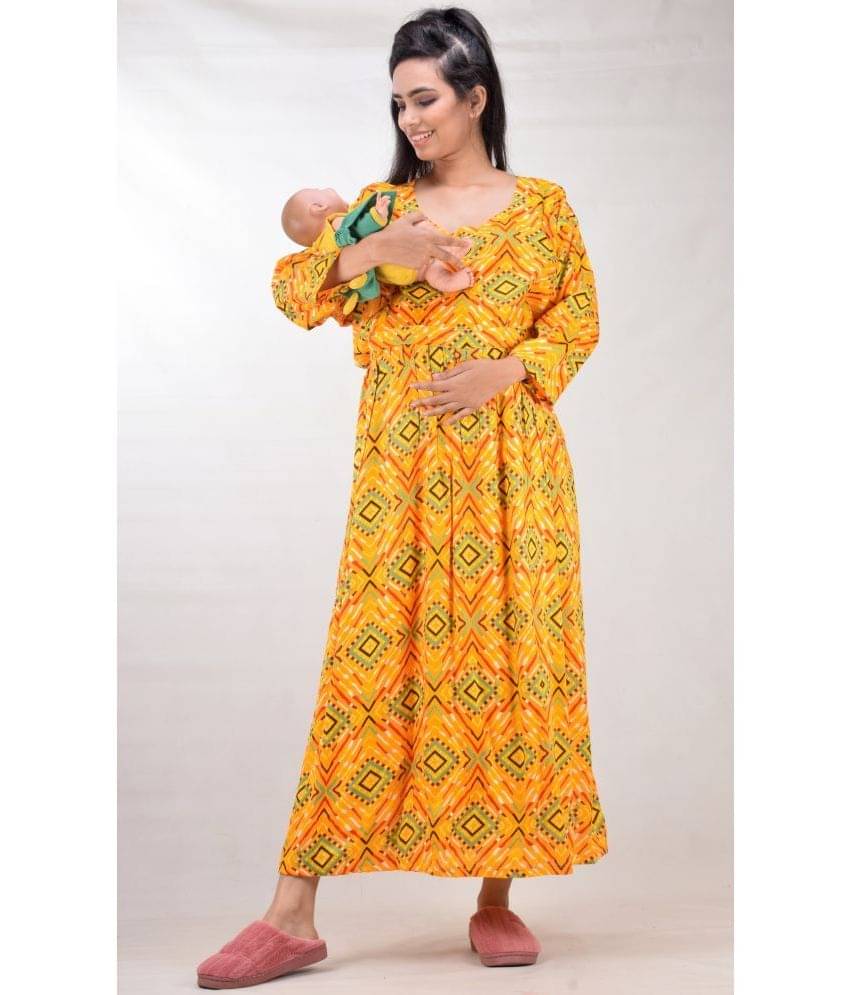 CLYMAA Yellow Rayon Gown -     			CLYMAA Yellow Rayon Gown -