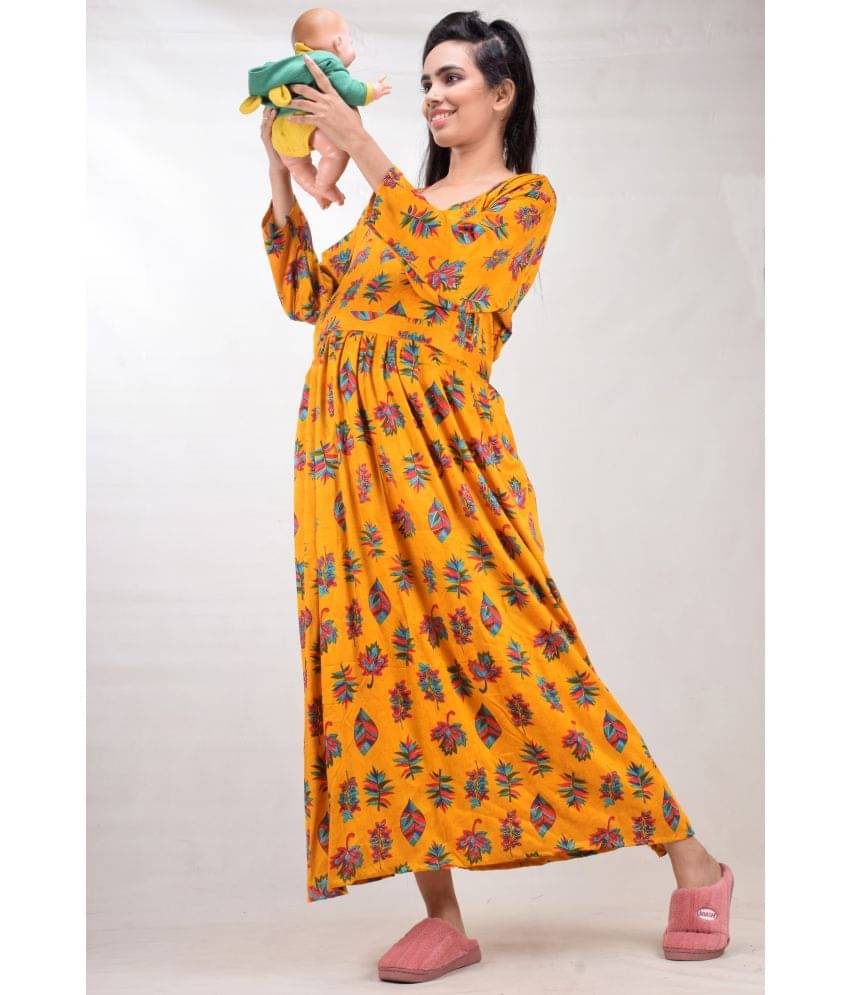 CLYMAA Yellow Rayon Gown - CLYMAA Yellow Rayon Gown -