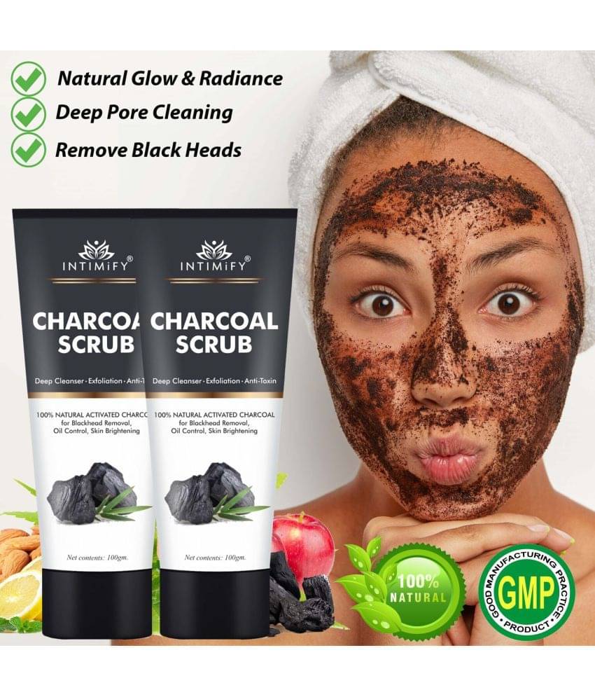     			Intimify Charcoal Face Scrub for Skin Glow Tan Removal & Deep Pore Cleaning Facial Scrub 100 gm Pack of 2