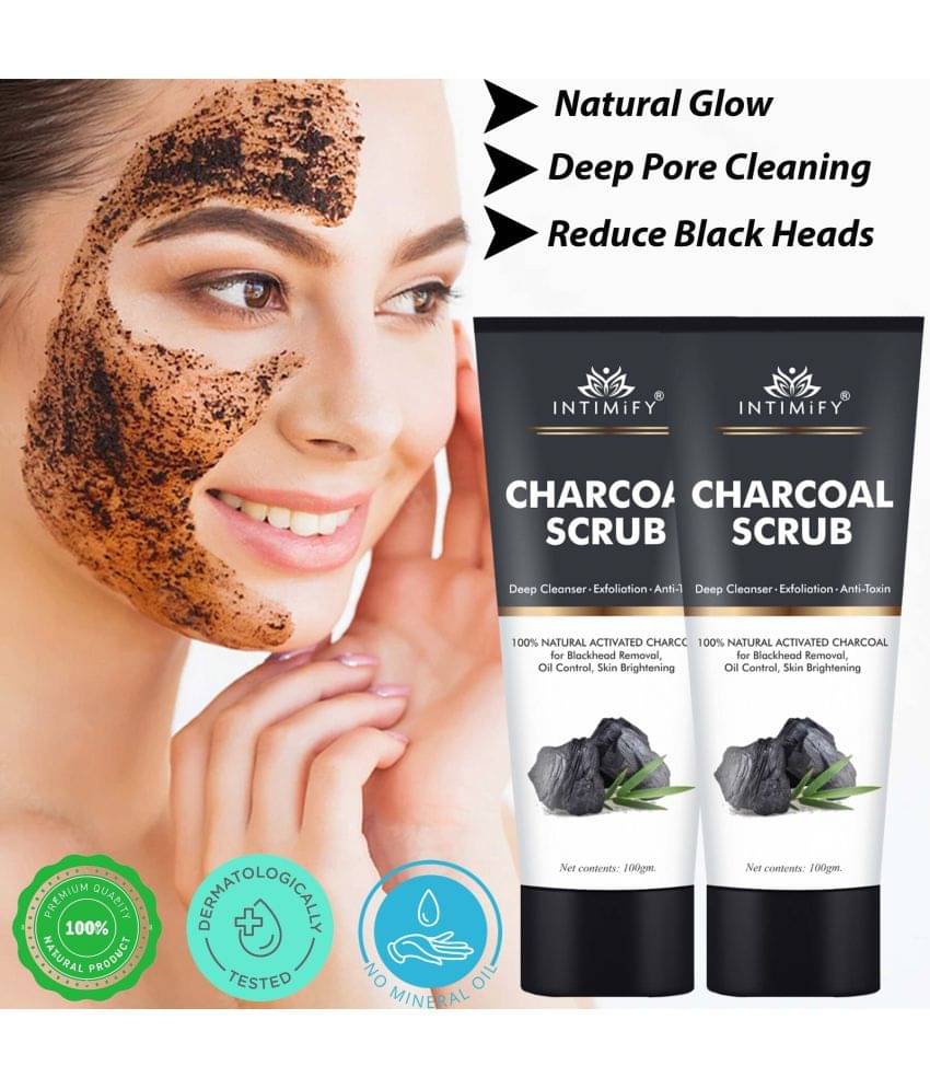 Intimify Charcoal Scrub for Tan Removal Black Heads and Natural Glow Facial Scrub 100 gm Pack of 2 Intimify Charcoal Scrub for Tan Removal Black Heads and Natural Glow Facial Scrub 100 gm Pack of 2