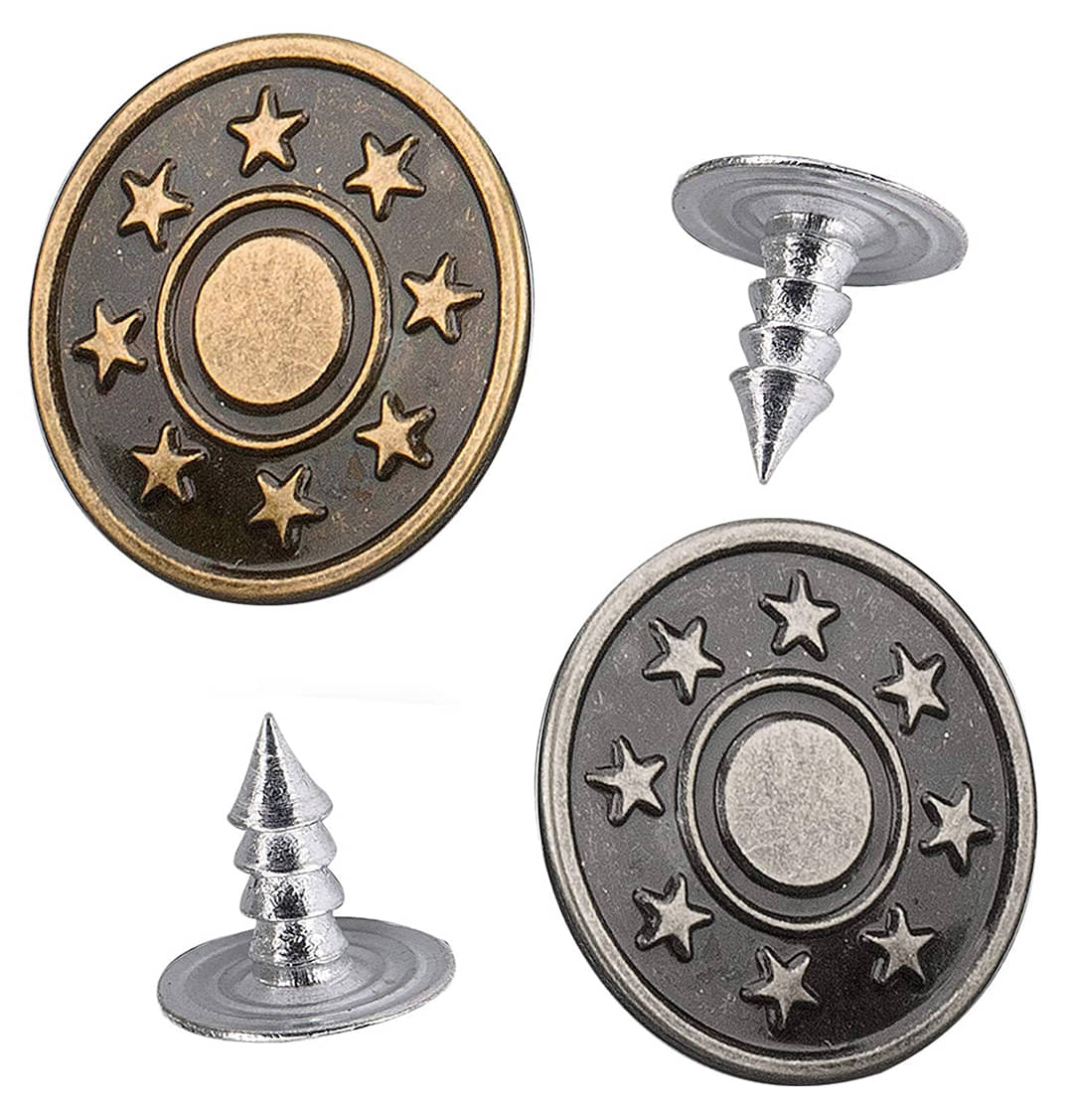     			Jeans Buttons, 10 Sets Jean Buttons Replaceable Can Adjust The Waist Size to Make it Fit Perfectly, No Sew Metal Pants Buttons, Suitable for Men Women and Children's Jeans and Jean Jacket