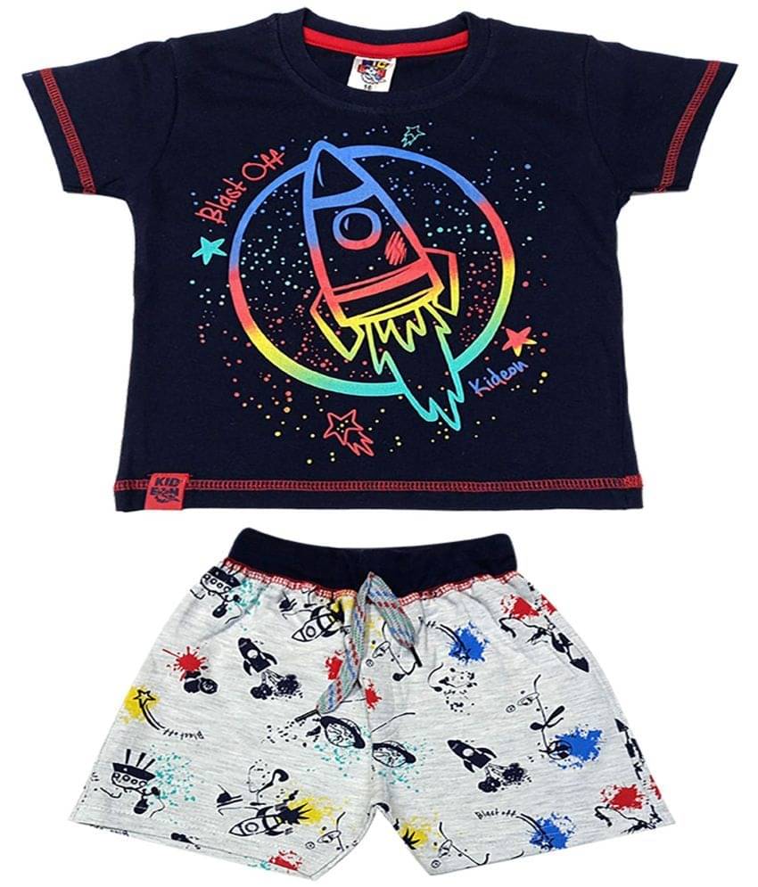     			Kideon Pack of 1 Boys Cotton T-Shirt & Shorts Set ( Navy Blue )