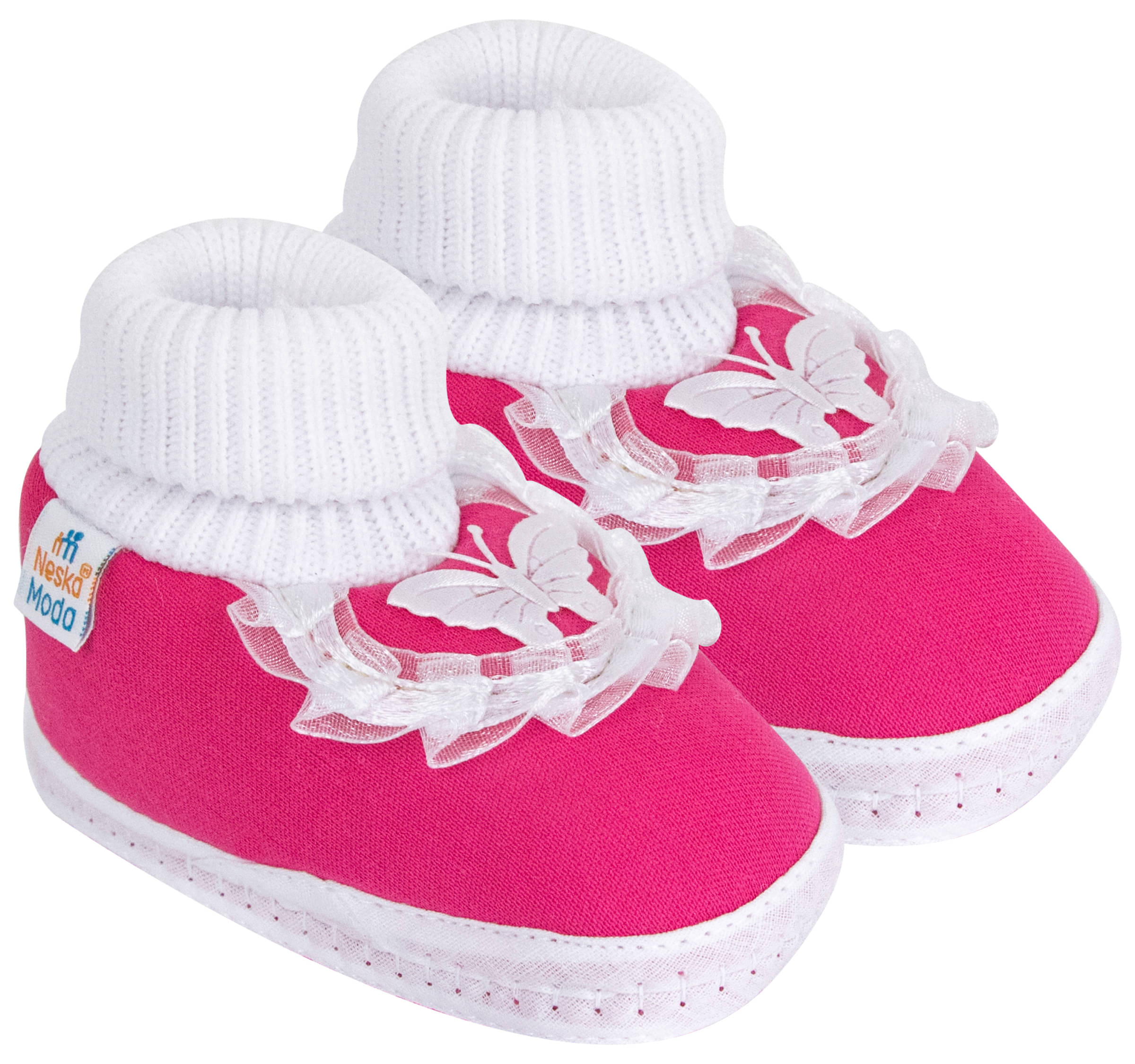     			Neska Moda Baby Girls Butterfly Frill Slip On Cotton Booties For 0 to 6 Months (Pink)