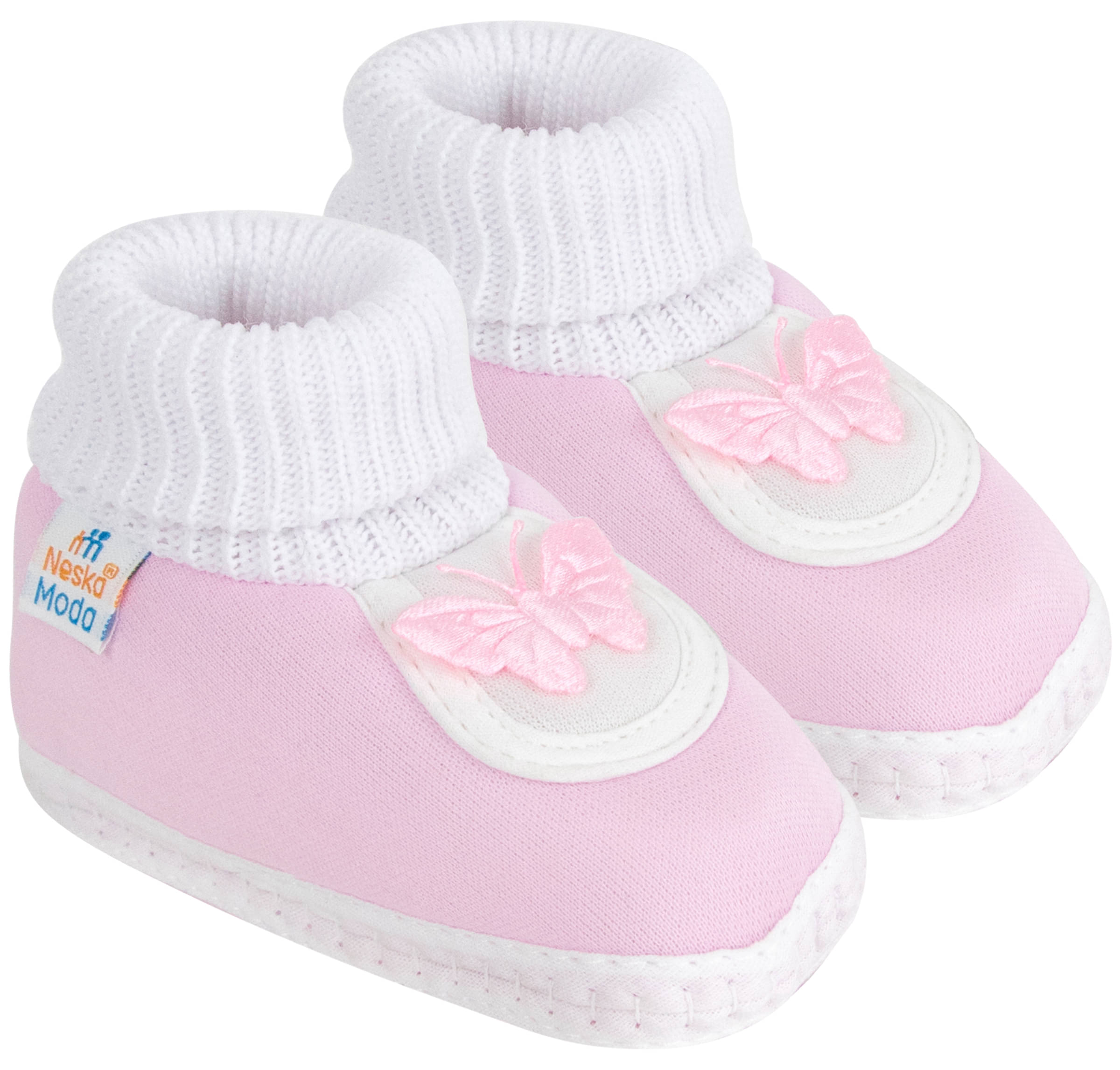     			Neska Moda Baby Girls Butterfly Slip On Cotton Booties For 12 to 24 Months (Pink)