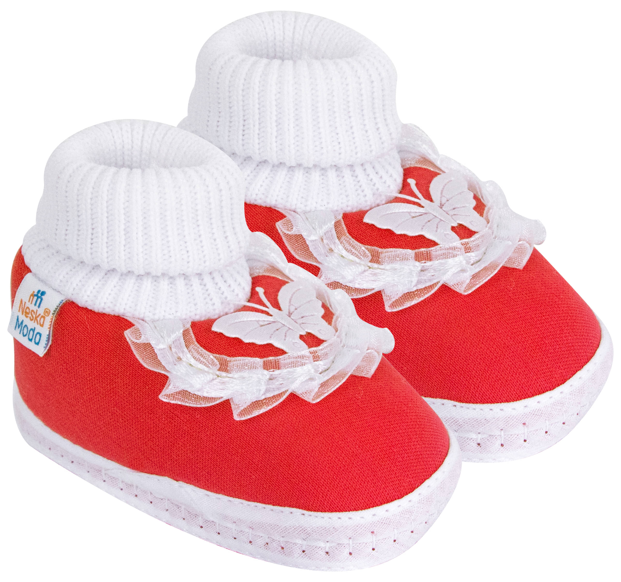     			Neska Moda Baby Girls Butterfly Frill Slip On Cotton Booties For 12 to 24 Months (Red)