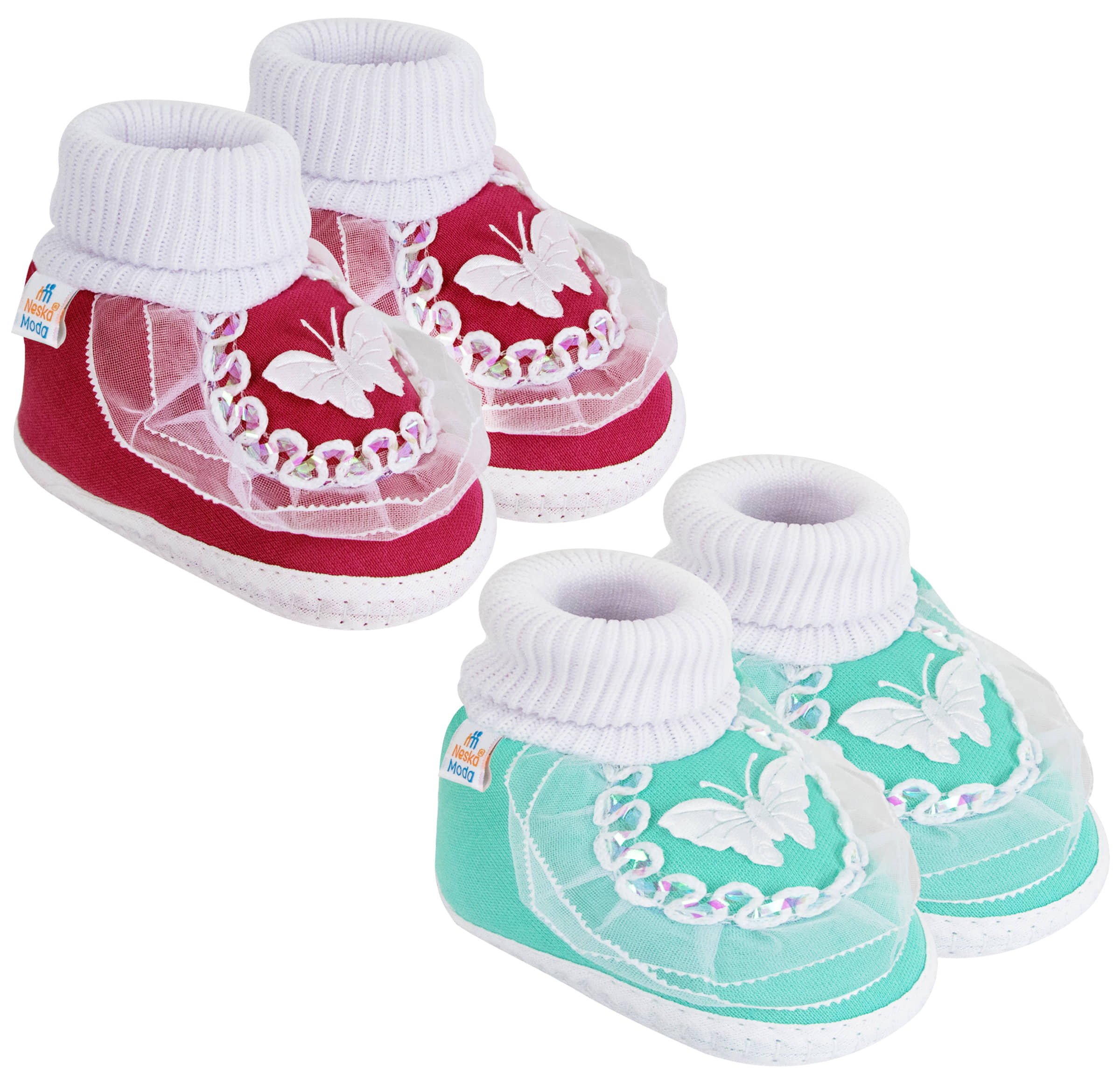 Neska Moda Set of 2 Pair Baby Boys & Baby Girls Butterfly Frill Cotton Booties For 12 to 24 Months (Maroon,Green) - Casual Shoes | Buy online on ZillyBuy