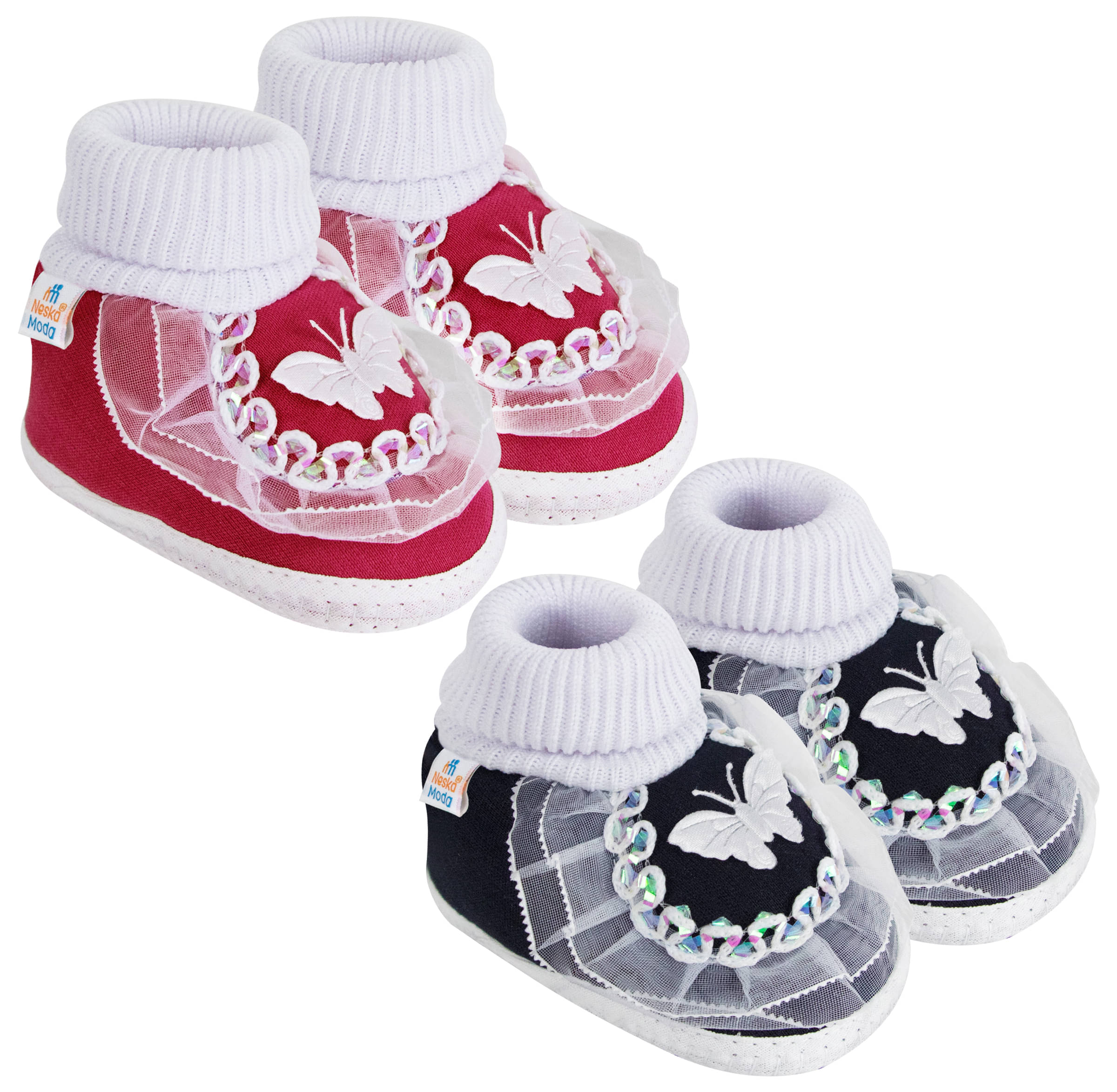     			Neska Moda Set of 2 Pair Baby Boys & Baby Girls Butterfly Frill Cotton Booties For 12 to 24 Months (Maroon,Black)