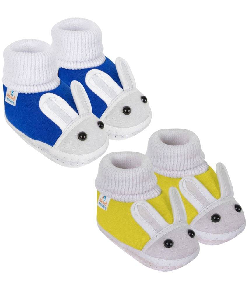     			Neska Moda Set of 2 Pair Baby Boys & Baby Girls Rabbit Face Cotton Booties For 12 to 24 Months (Blue,Yellow)