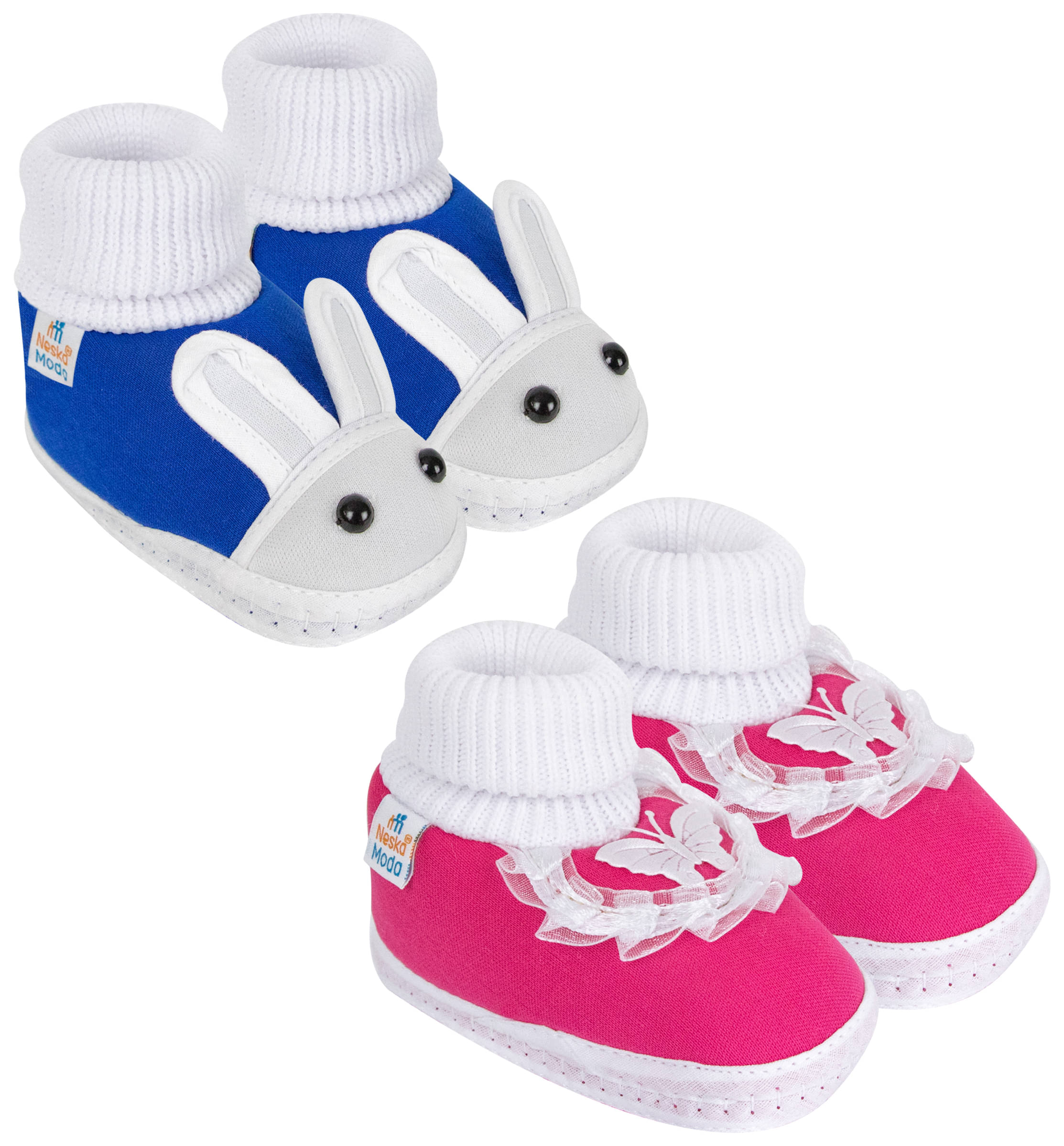     			Neska Moda Set of 2 Pair Baby Boys & Baby Girls Cotton Booties For 12 to 24 Months (Blue,Pink)
