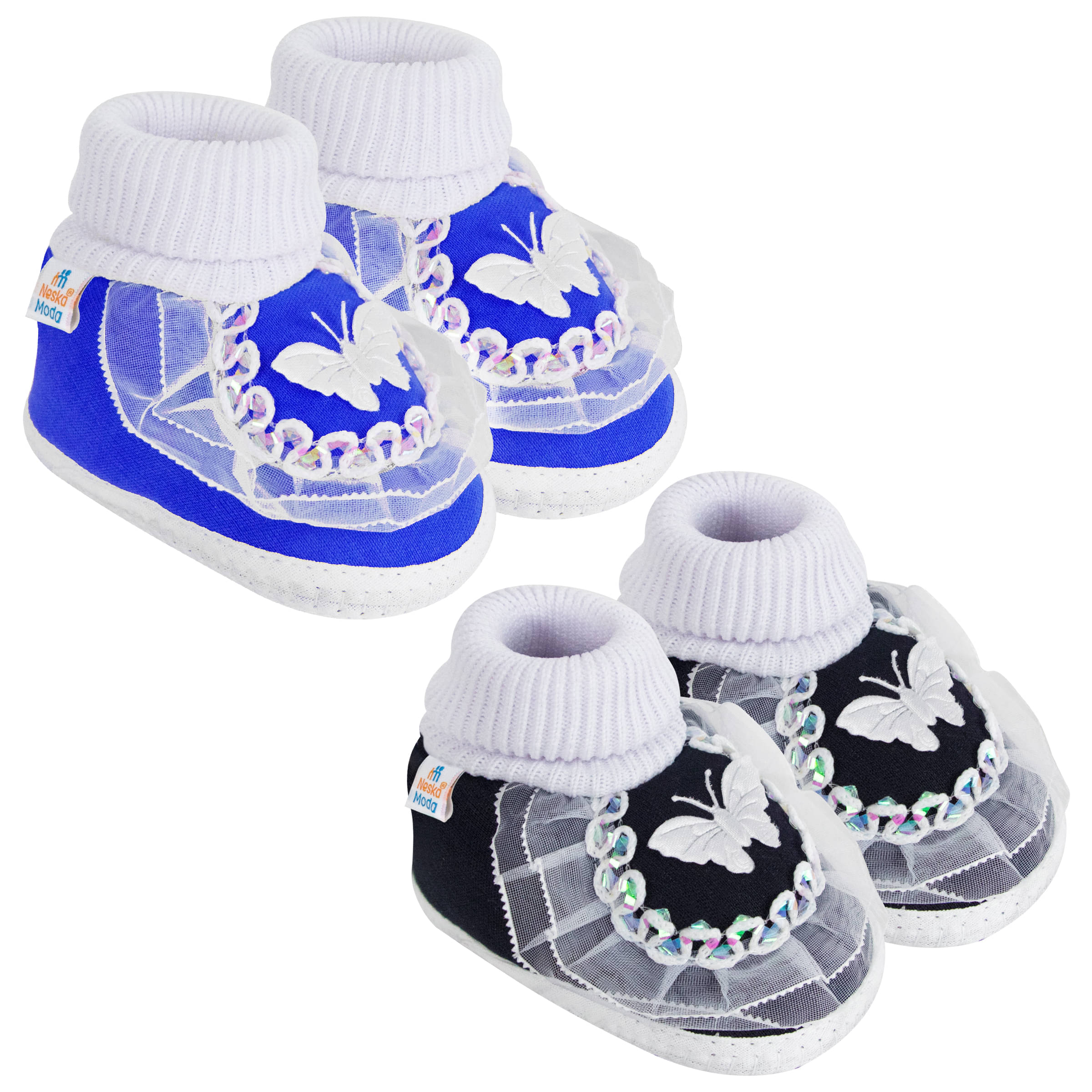     			Neska Moda Set of 2 Pair Baby Boys & Baby Girls Butterfly Frill Cotton Booties For 12 to 24 Months (Blue,Black)