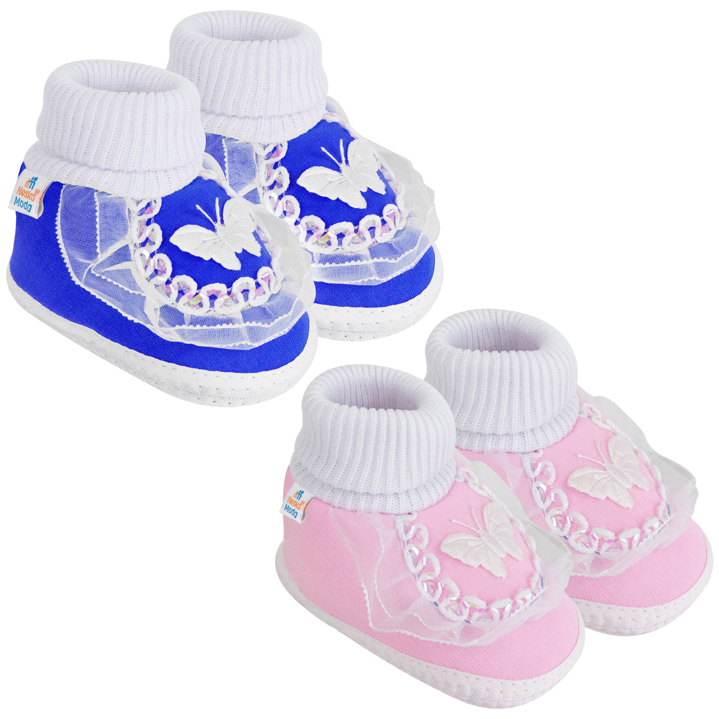     			Neska Moda Set of 2 Pair Baby Boys & Baby Girls Butterfly Frill Cotton Booties For 12 to 24 Months (Blue,Pink)