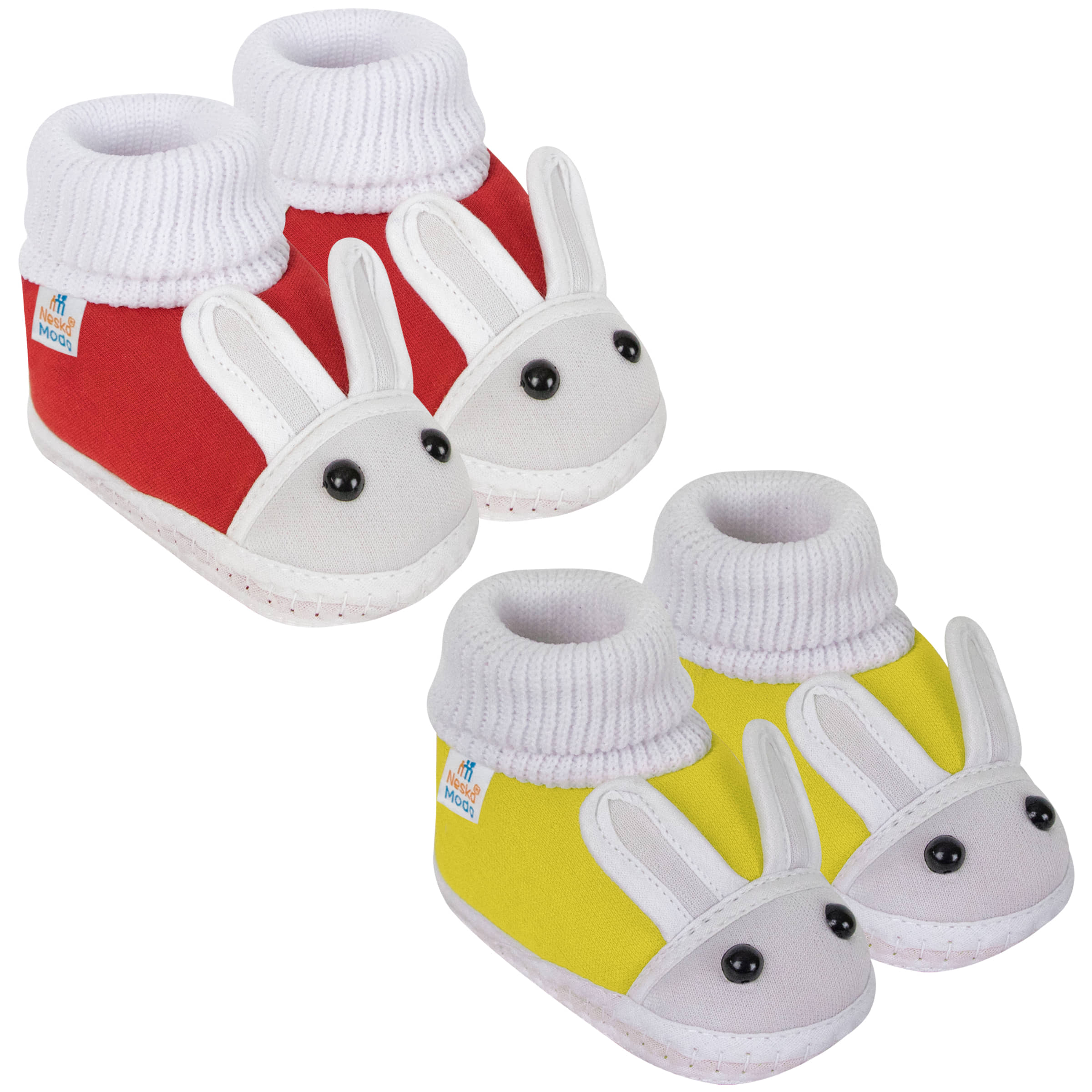Neska Moda Set of 2 Pair Baby Boys & Baby Girls Rabbit Face Cotton Booties For 0 to 6 Months (Red,Yellow) - Casual Shoes | Buy online on ZillyBuy