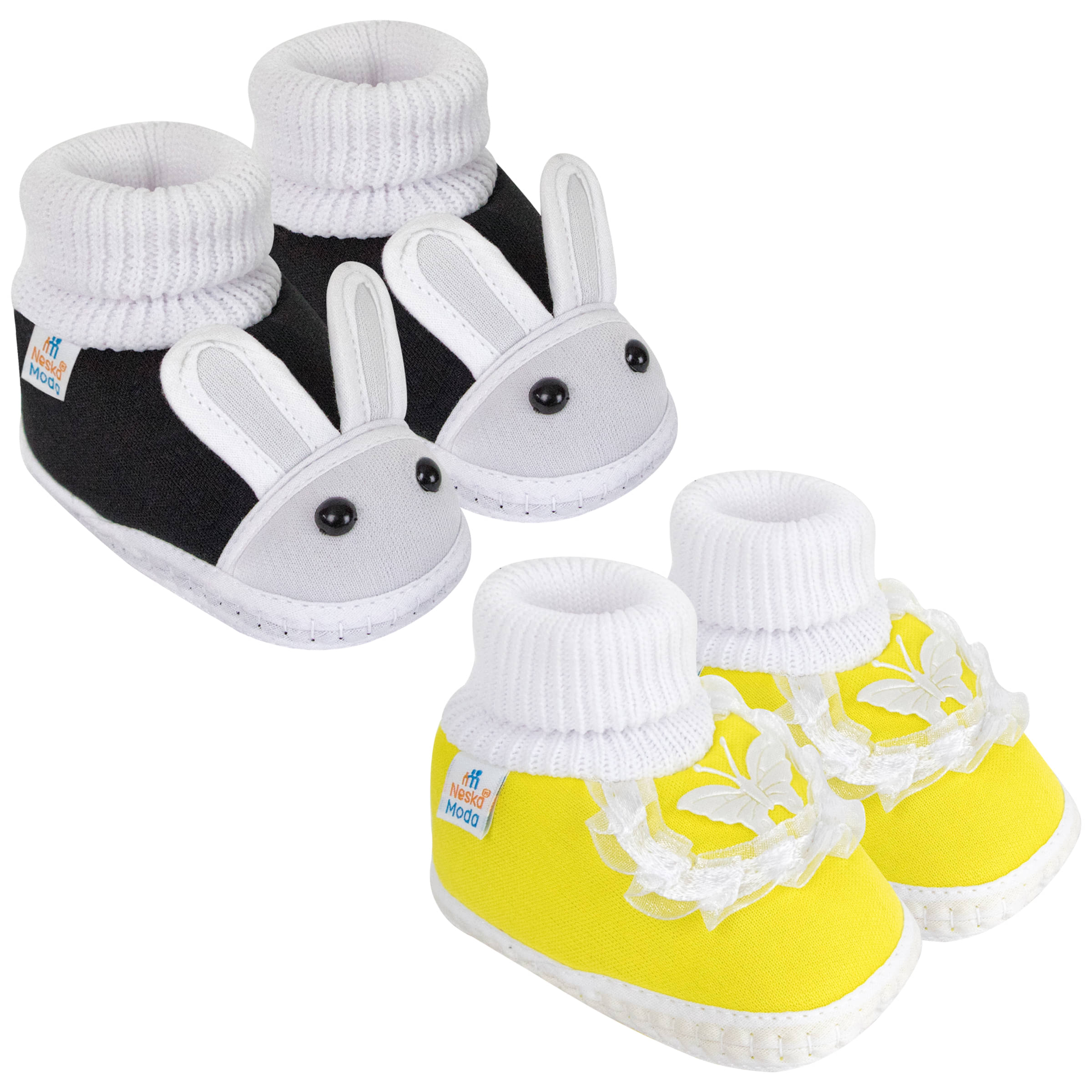     			Neska Moda Set of 2 Pair Baby Boys & Baby Girls Cotton Booties For 0 to 6 Months (Black,Yellow)