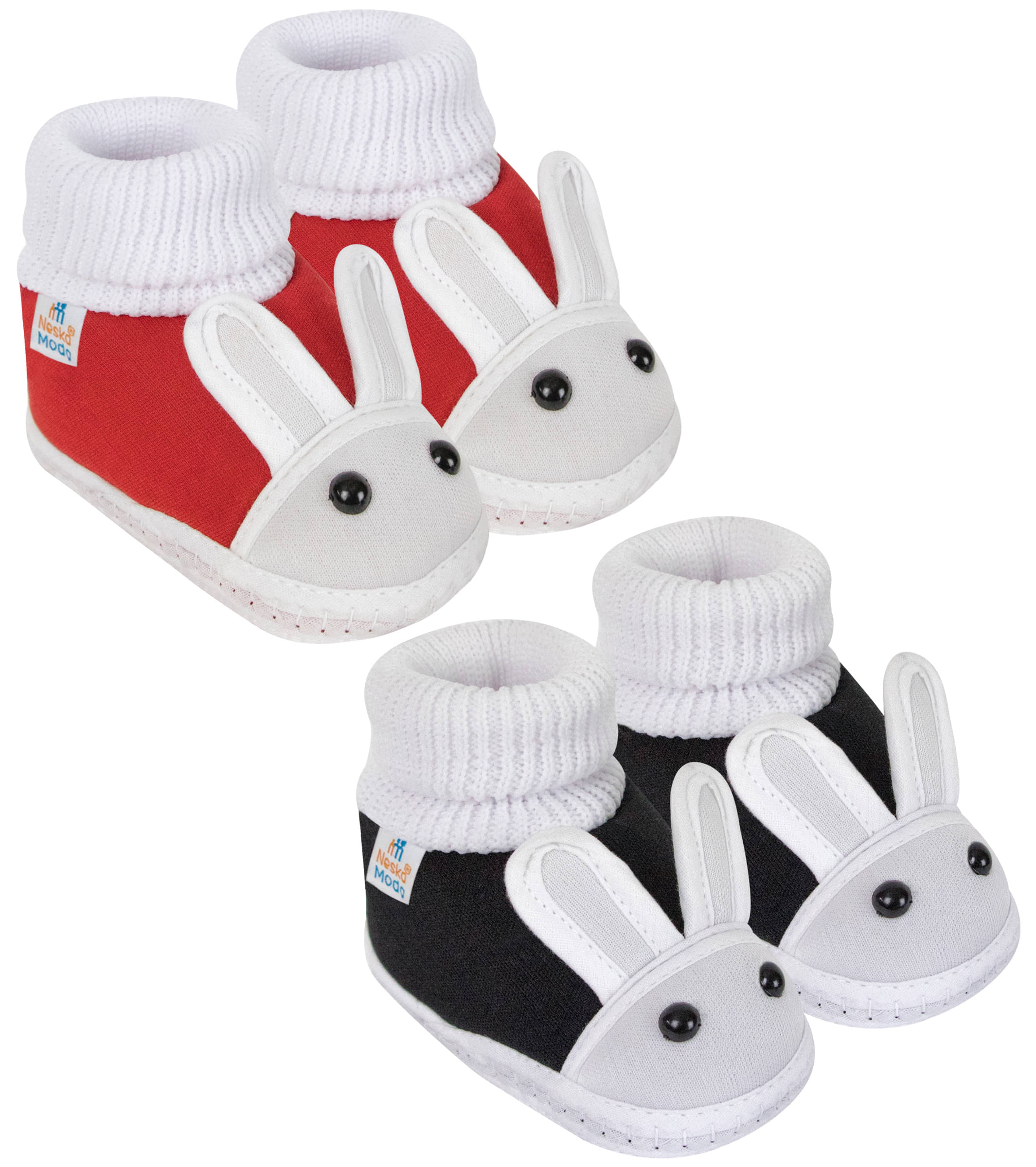     			Neska Moda Set of 2 Pair Baby Boys & Baby Girls Rabbit Face Cotton Booties For 12 to 24 Months (Red,Black)