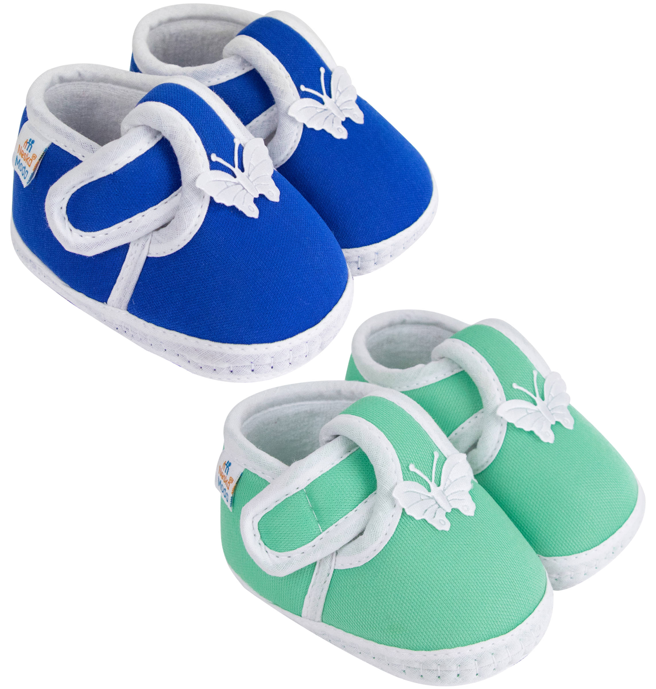     			Neska Moda Set of 2 Pair Baby Boys & Baby Girls Velcro Cotton Booties For 12 to 24 Months (Blue,Green)