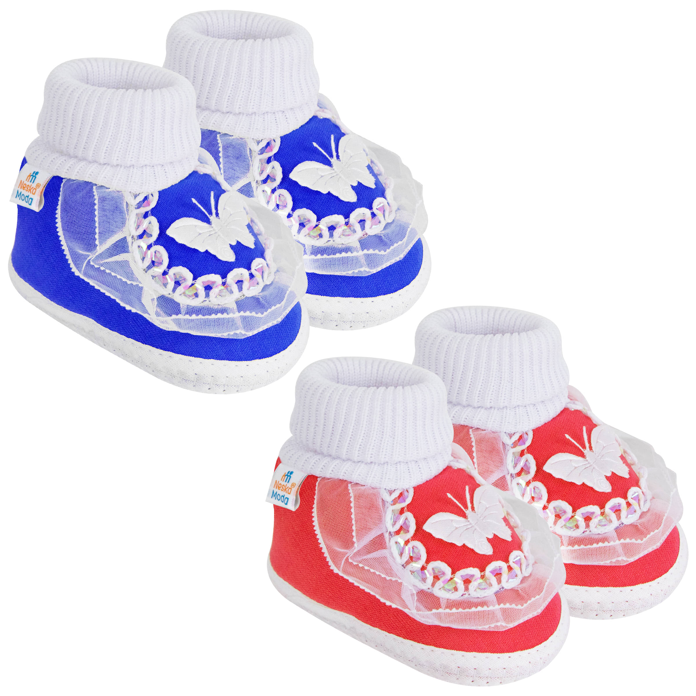    			Neska Moda Set of 2 Pair Baby Boys & Baby Girls Butterfly Frill Cotton Booties For 12 to 24 Months (Blue,Red)