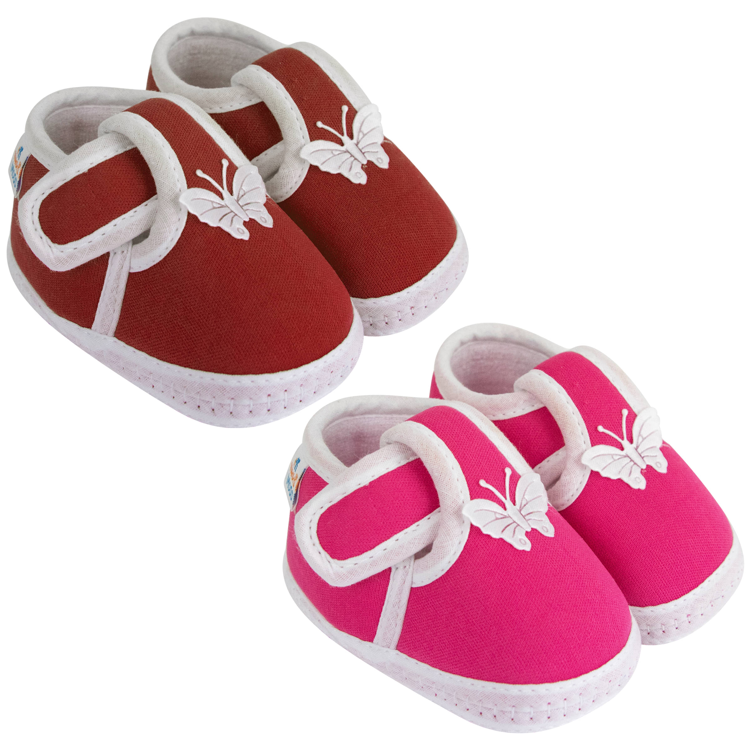     			Neska Moda Set of 2 Pair Baby Boys & Baby Girls Velcro Cotton Booties For 12 to 24 Months (Pink,Maroon)