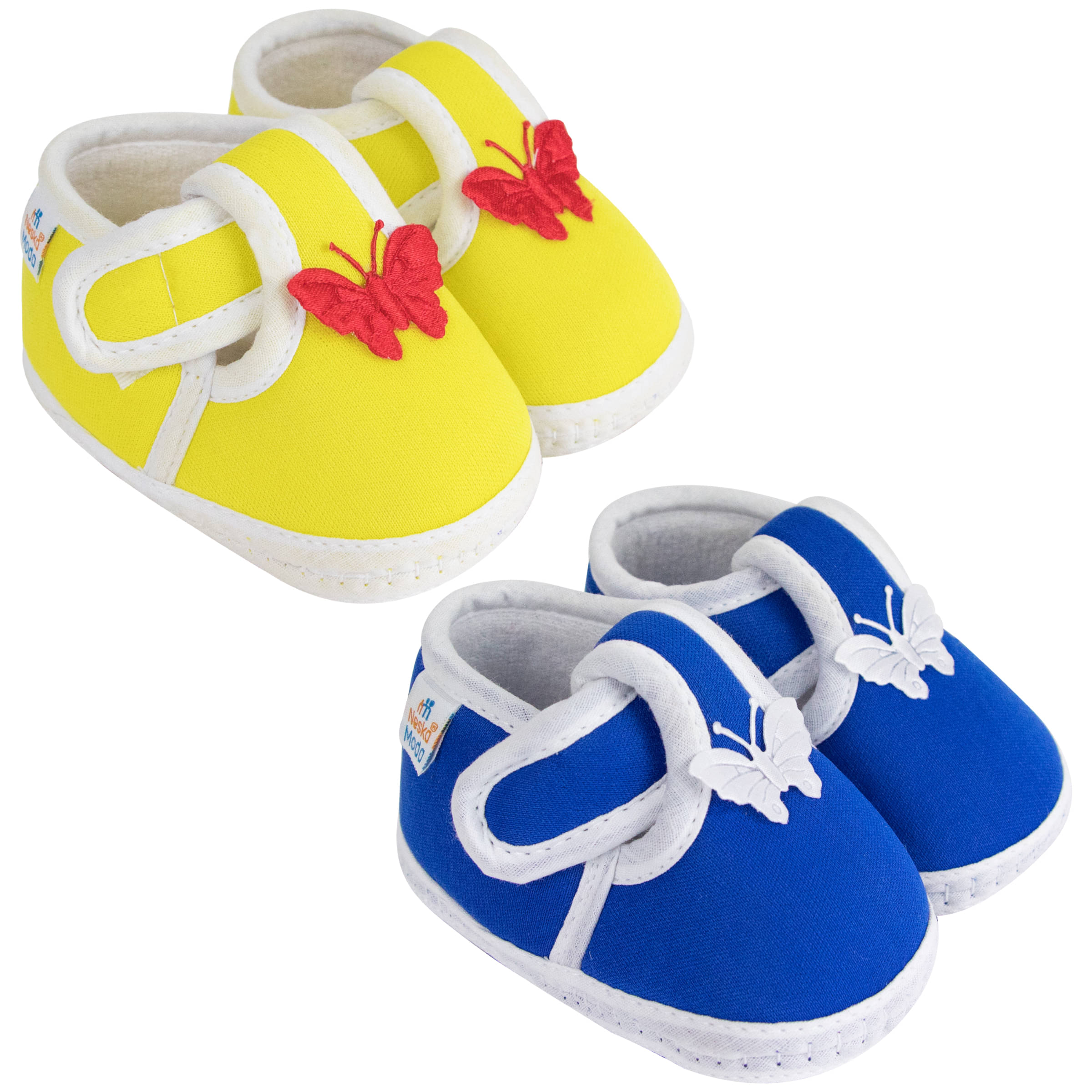    			Neska Moda Set of 2 Pair Baby Boys & Baby Girls Butterfly Velcro Cotton Booties For 0 to 6 Months (Yellow,Blue)