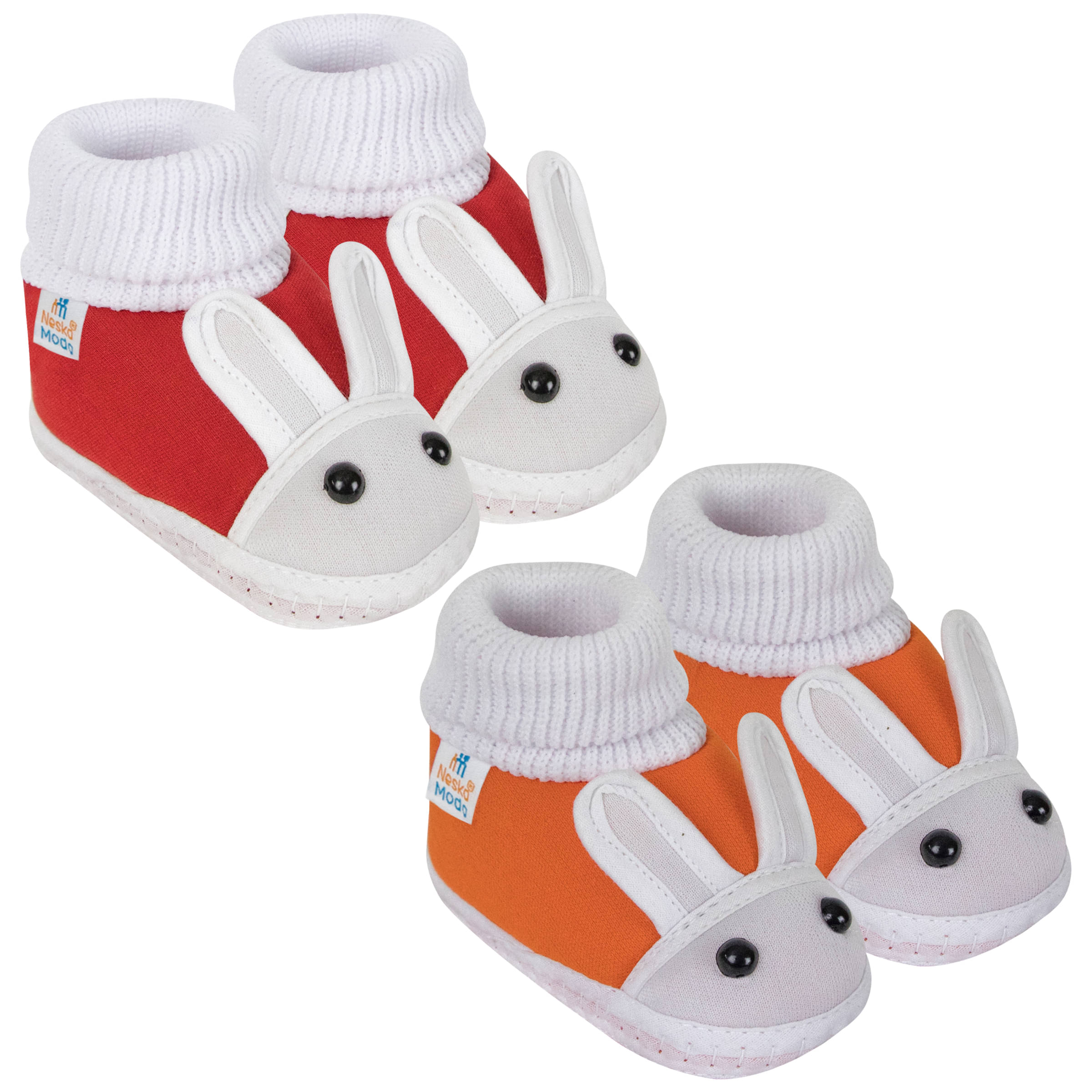     			Neska Moda Set of 2 Pair Baby Boys & Baby Girls Rabbit Face Cotton Booties For 12 to 24 Months (Red,Orange)