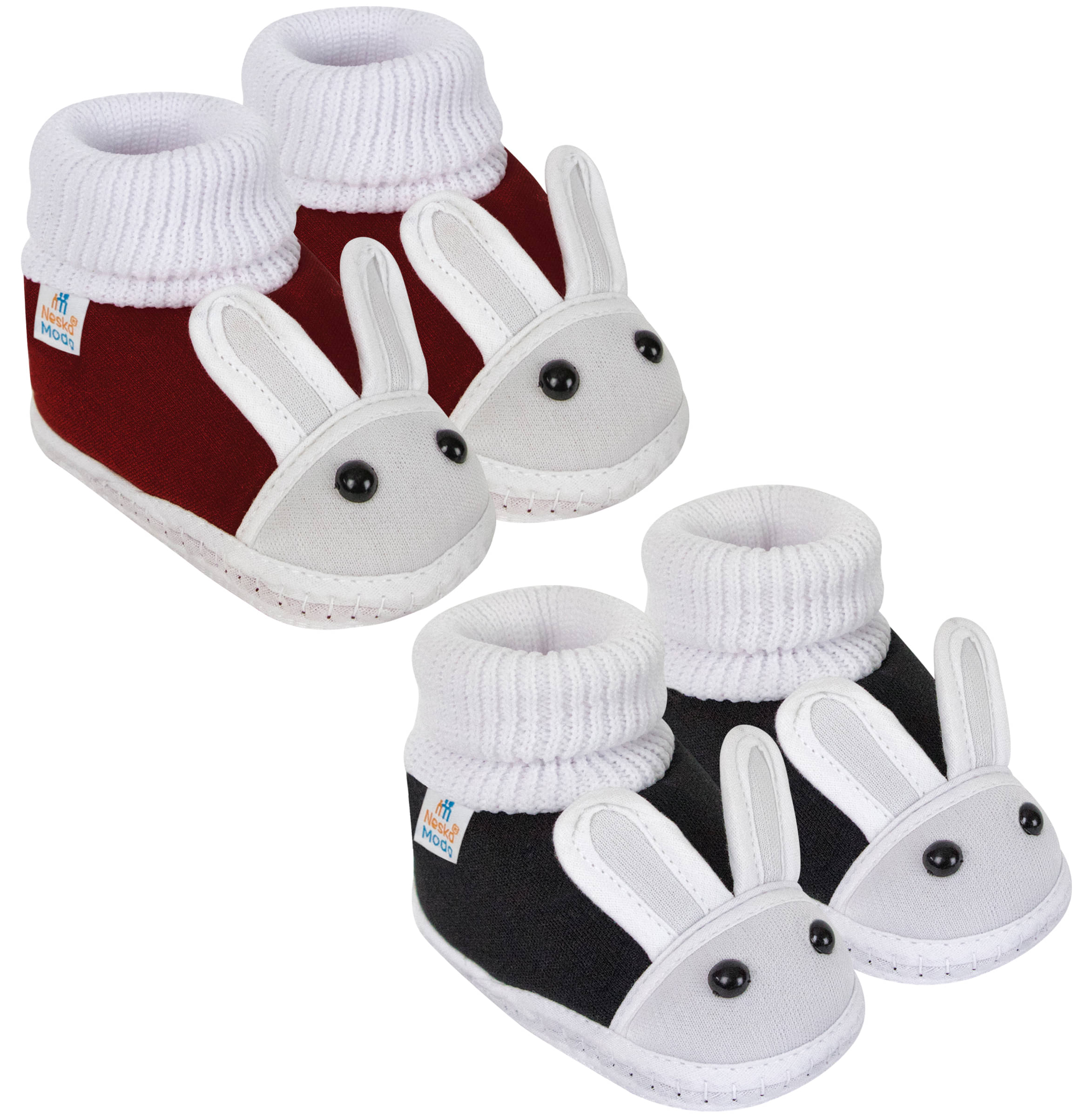     			Neska Moda Set of 2 Pair Baby Boys & Baby Girls Rabbit Face Cotton Booties For 12 to 24 Months (Maroon,Black)
